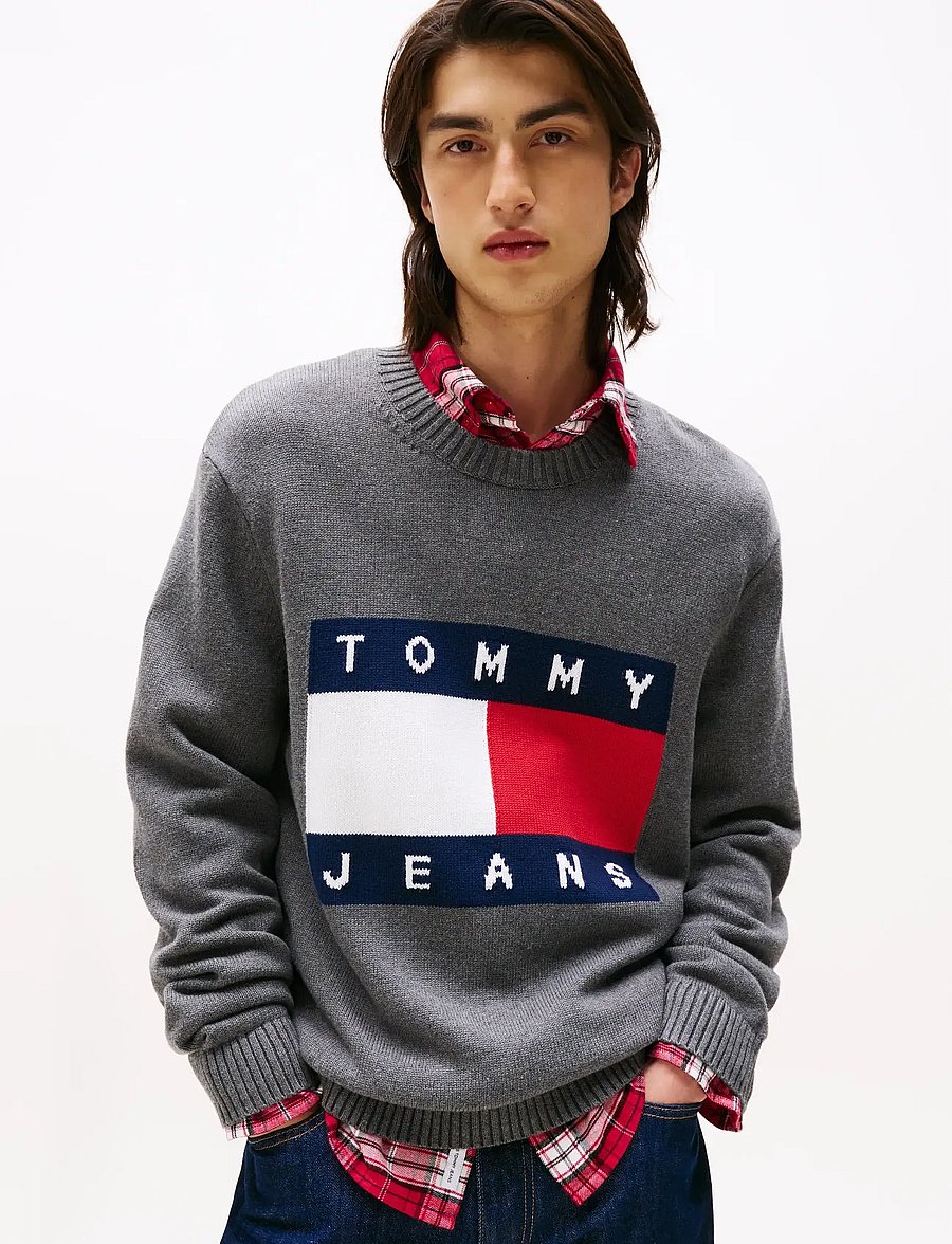 Tommy Jeans - TJM REG MELANGE FLAG SWEATER - pulls col rond - black htr - 0