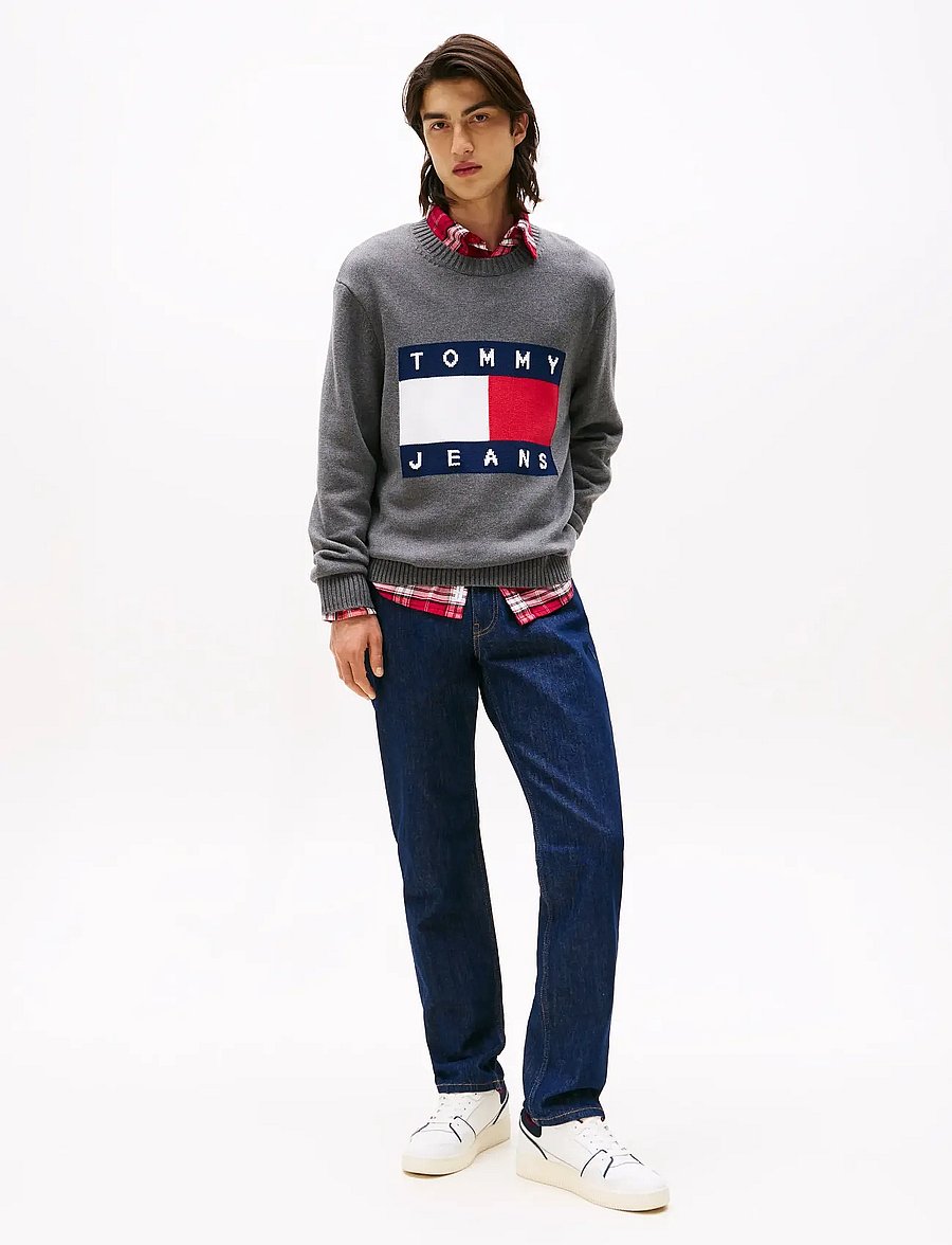 Tommy Jeans - TJM REG MELANGE FLAG SWEATER - pulls col rond - black htr - 2
