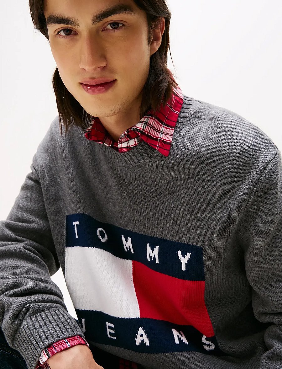 Tommy Jeans - TJM REG MELANGE FLAG SWEATER - pulls col rond - black htr - 4