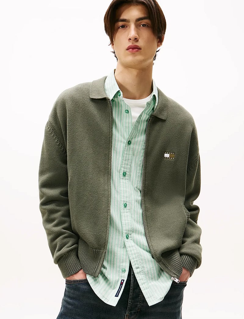 Tommy Jeans - TJM RLX TNL BADGE FZ SWEAT - sweatshirts - pewter green - 0