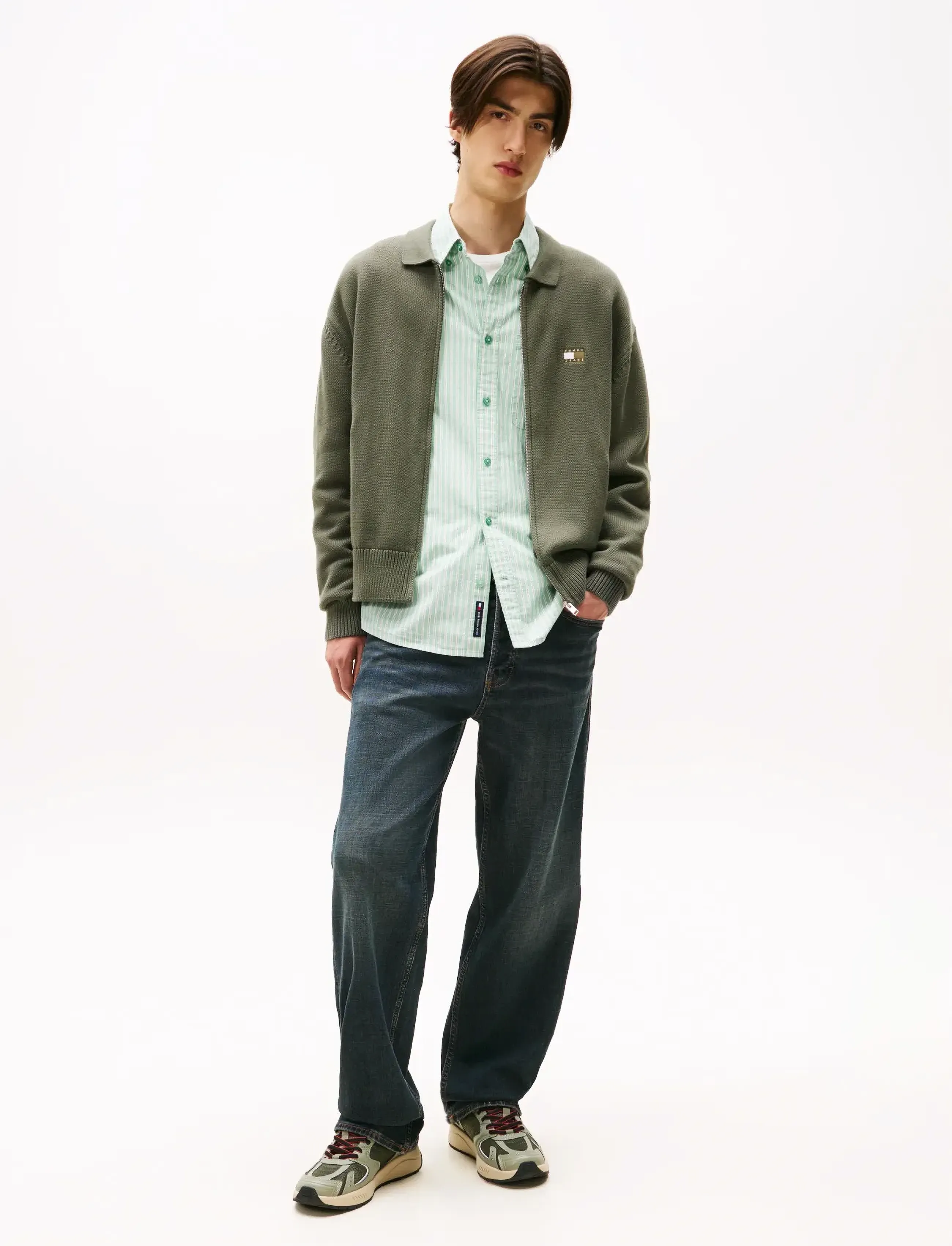 Tommy Jeans - TJM RLX TNL BADGE FZ SWEAT - sweats - pewter green - 3
