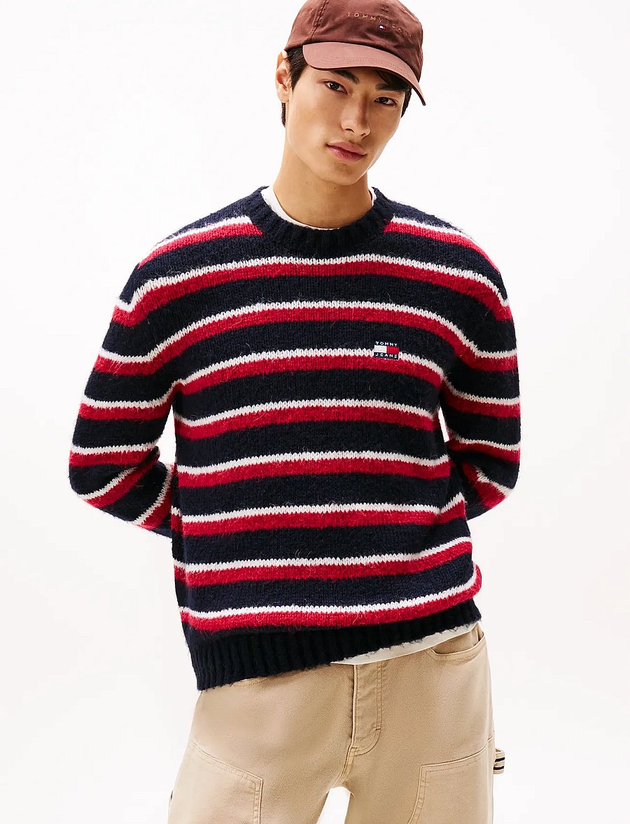 Tommy Jeans - TJM REG BRSHD STRPE BADGE SWEAT - Ümara kaelusega - bohemian rose stripe - 0