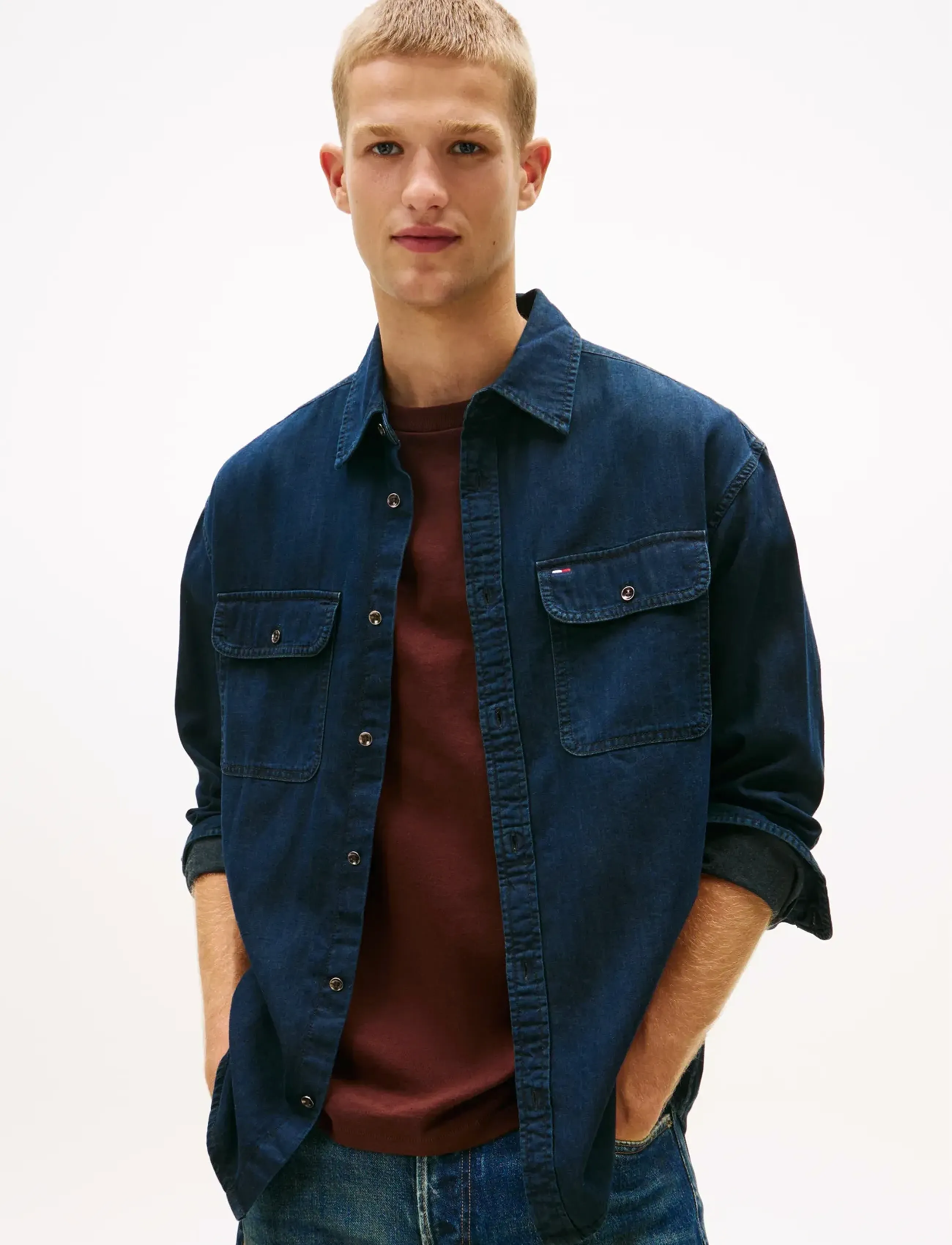 Tommy Jeans LS RELAXED DENIM SHIRT BL BK - Tommy Hilfiger - DENIM DARK 01 / navy