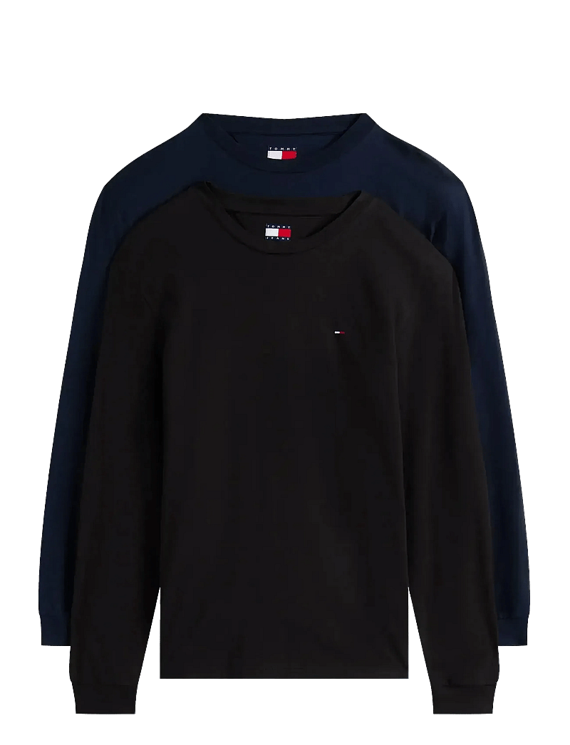 Tommy Jeans - TJM SLIM 2PACK L/S EXT - långärmade t-shirts - black / dark night navy - 1