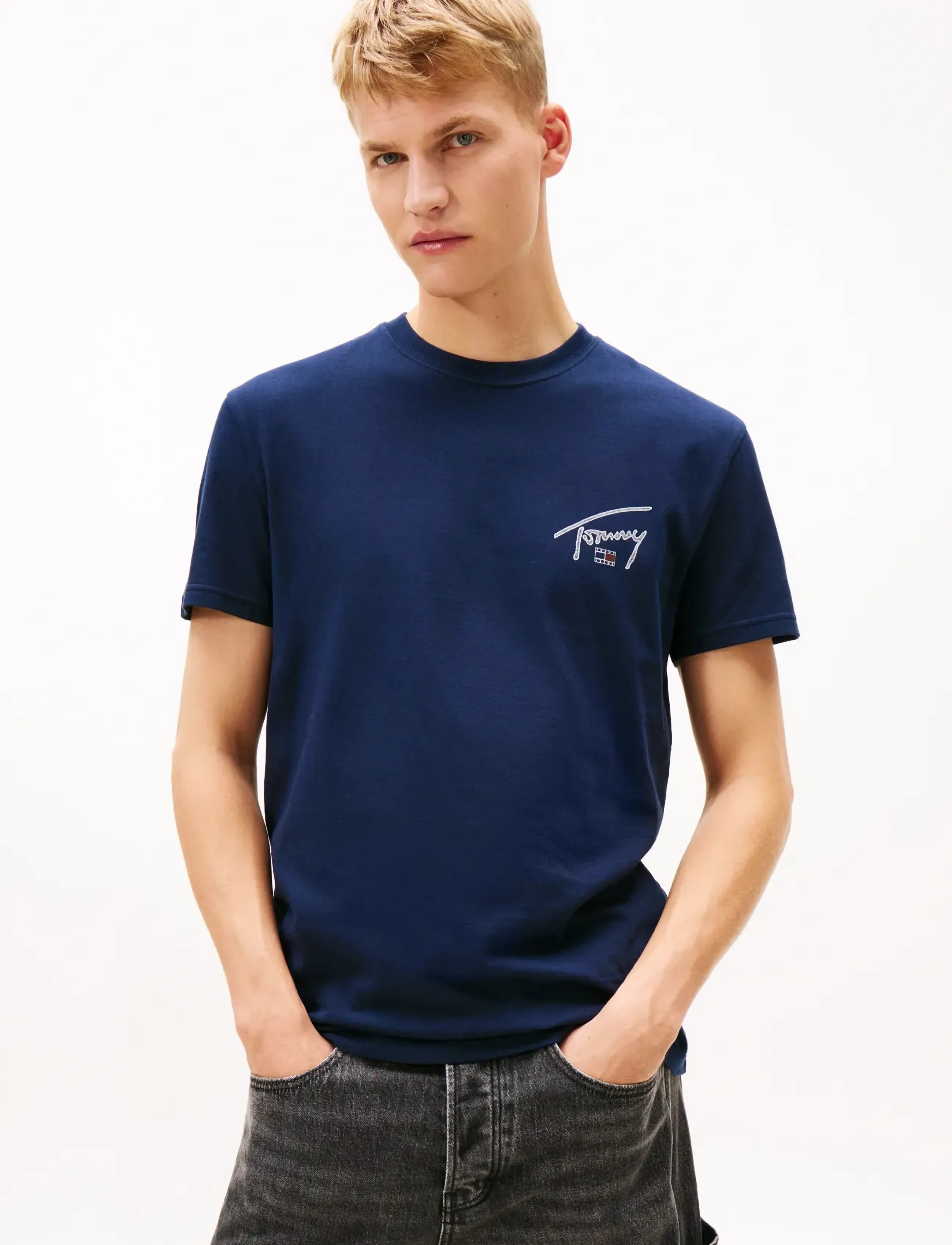 Tommy Jeans TJM REG SIGN BACKPRINT SS T EXT - Tommy Hilfiger - DARK NIGHT NAVY / navy