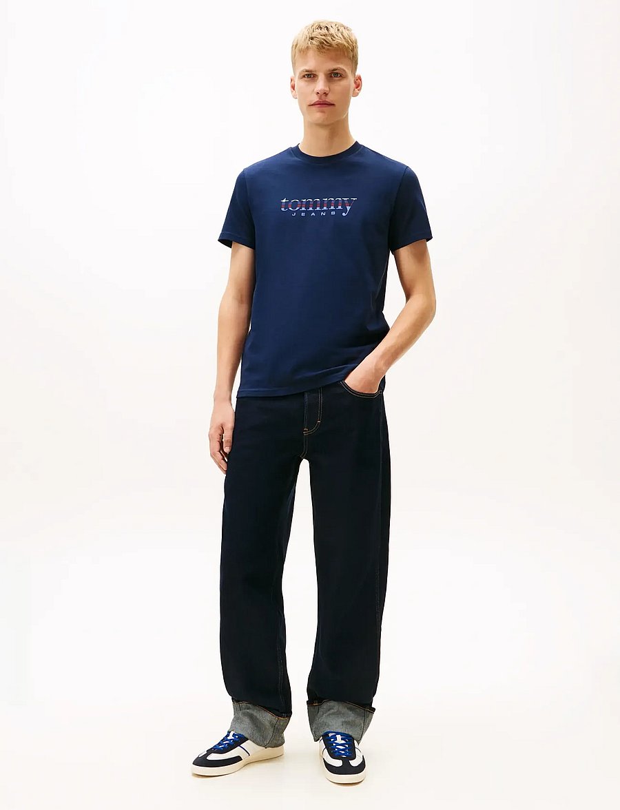 Tommy Jeans - TJM SLIM ENTRY DNA SS T EXT - kortärmade t-shirts - dark night navy - 2