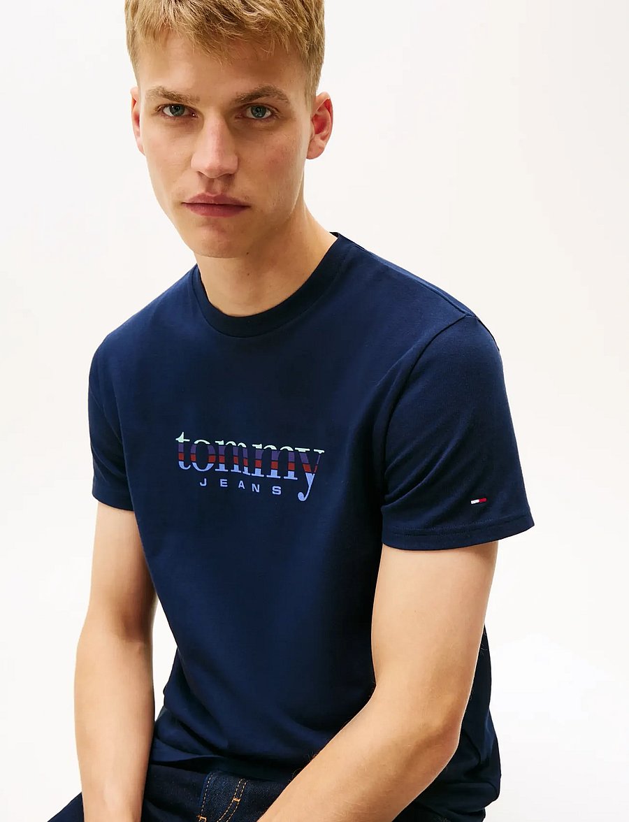 Tommy Jeans - TJM SLIM ENTRY DNA SS T EXT - kortärmade t-shirts - dark night navy - 4