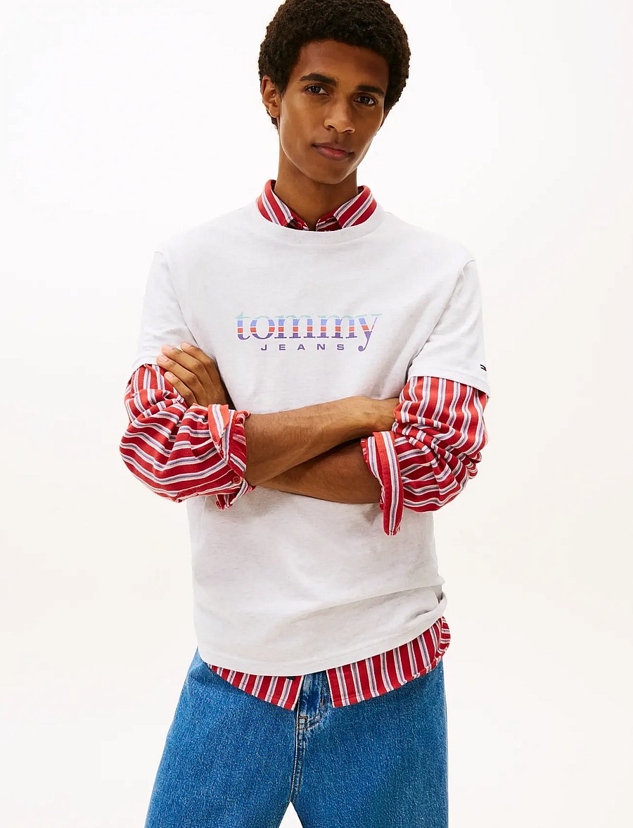 Tommy Jeans - TJM SLIM ENTRY DNA SS T EXT - kortärmade t-shirts - ice grey heather - 0