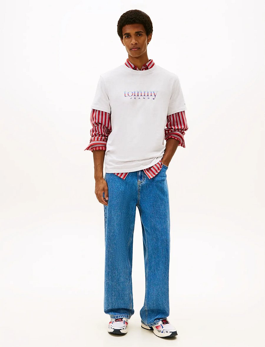 Tommy Jeans - TJM SLIM ENTRY DNA SS T EXT - kortärmade t-shirts - ice grey heather - 2
