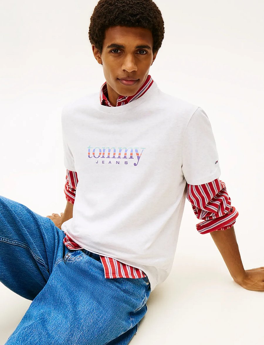 Tommy Jeans - TJM SLIM ENTRY DNA SS T EXT - kortärmade t-shirts - ice grey heather - 4