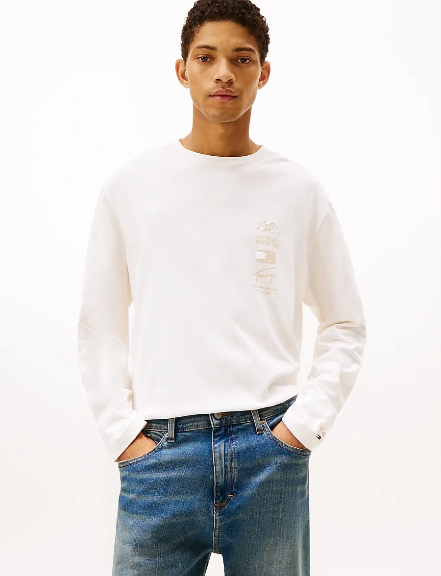 Tommy Jeans - TJM RLX PEAKS LS TEE - långärmade t-shirts - ancient white - 0