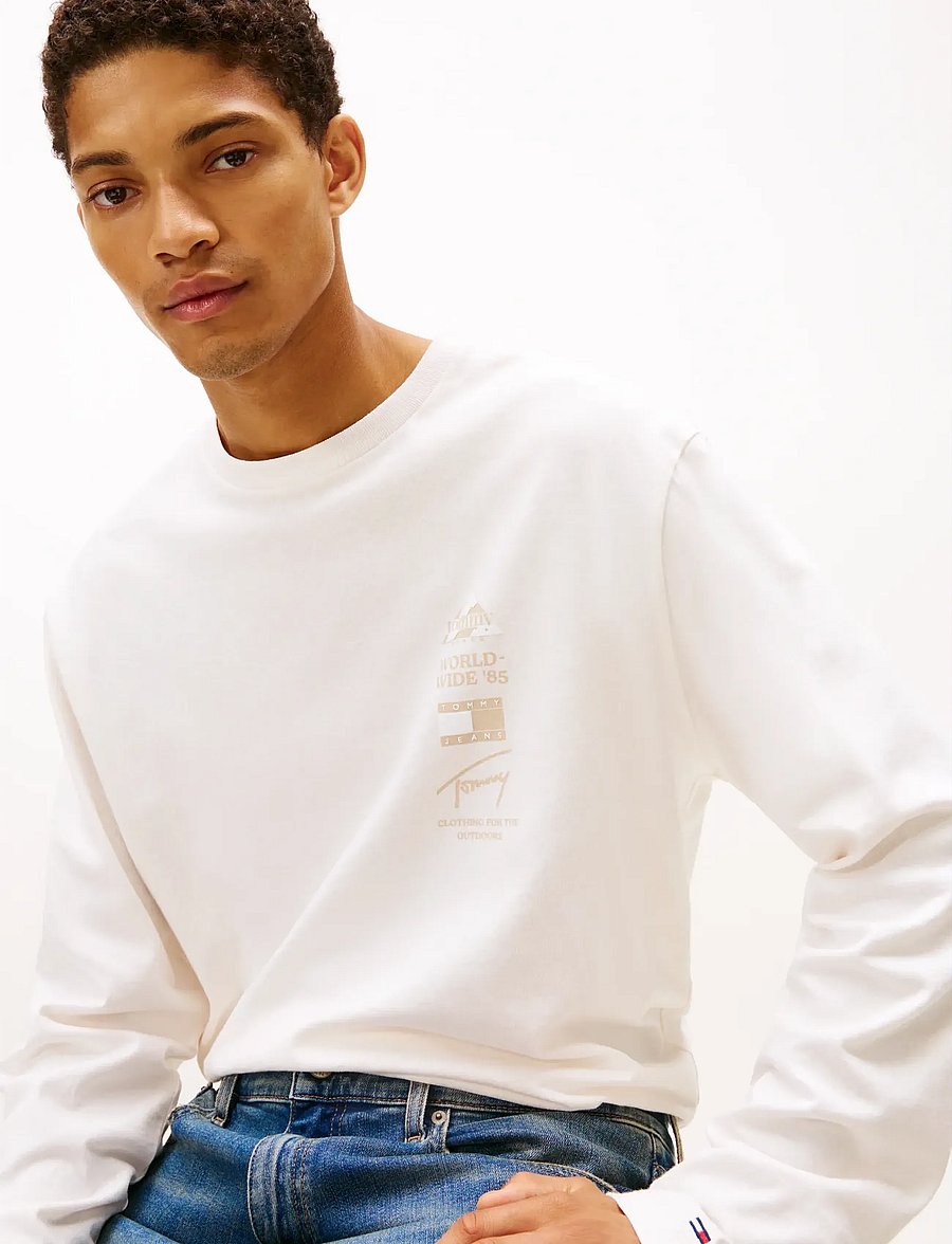 Tommy Jeans - TJM RLX PEAKS LS TEE - långärmade t-shirts - ancient white - 4