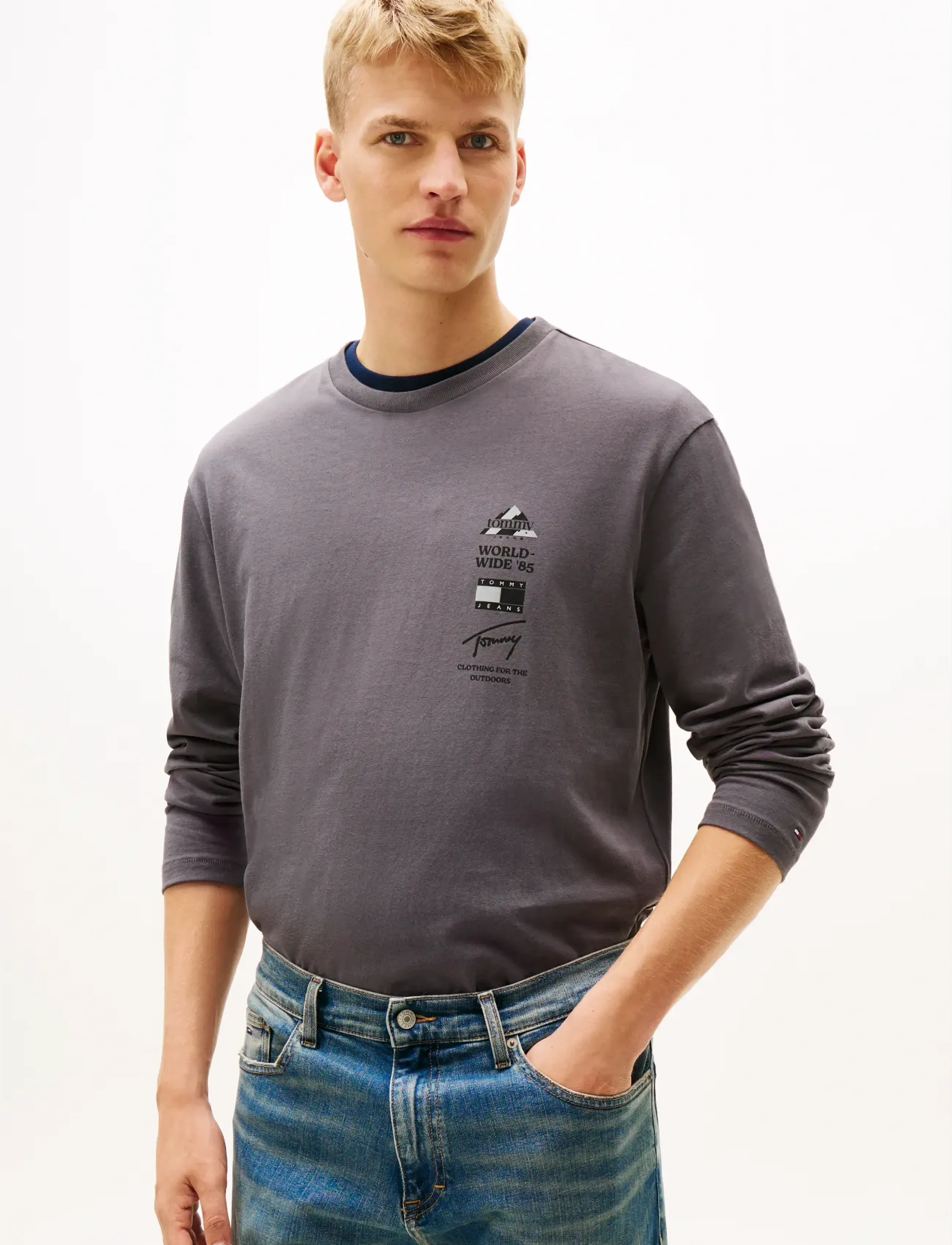 Tommy Jeans Tjm Rlx Peaks Ls Tee, L, Grey, T-Shirts > Langærmede, Herre