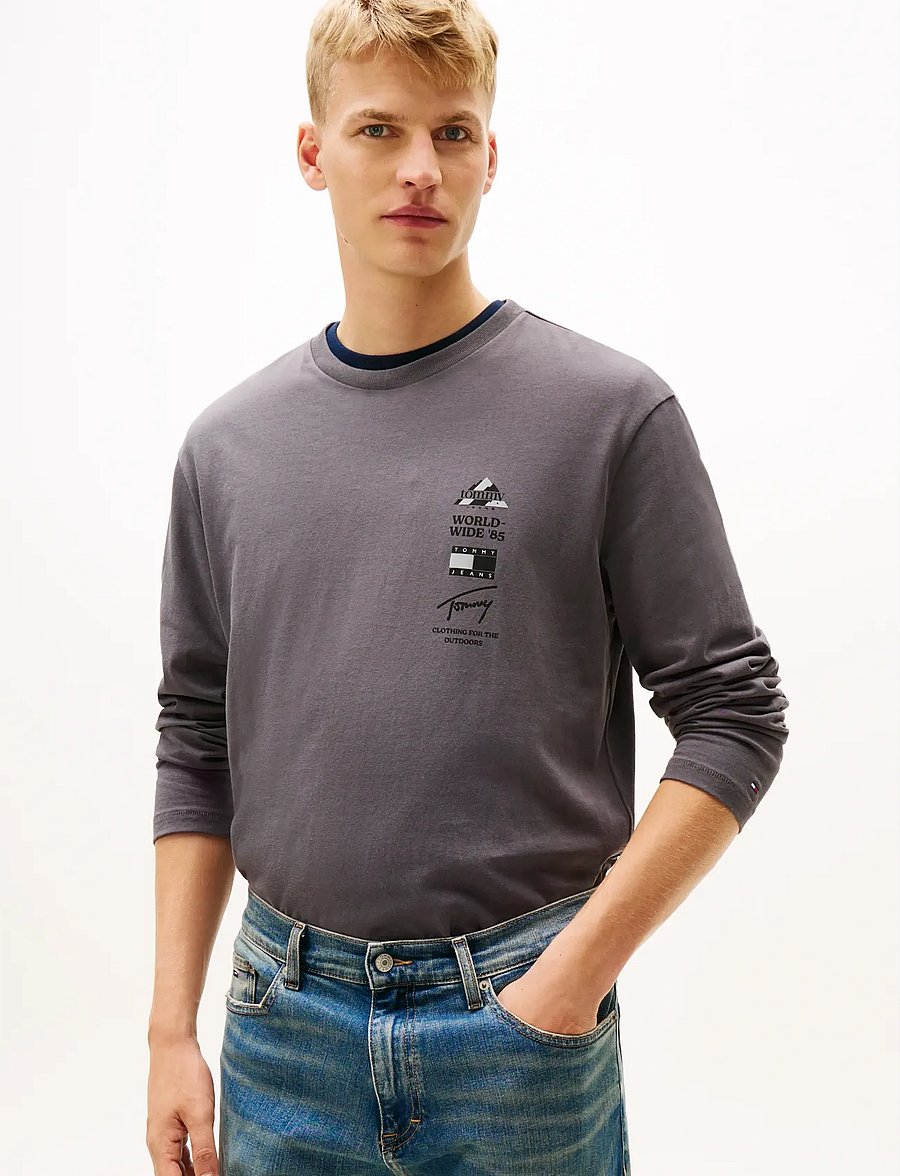 Tommy Jeans - TJM RLX PEAKS LS TEE - langærmede t-shirts - washed black - 0