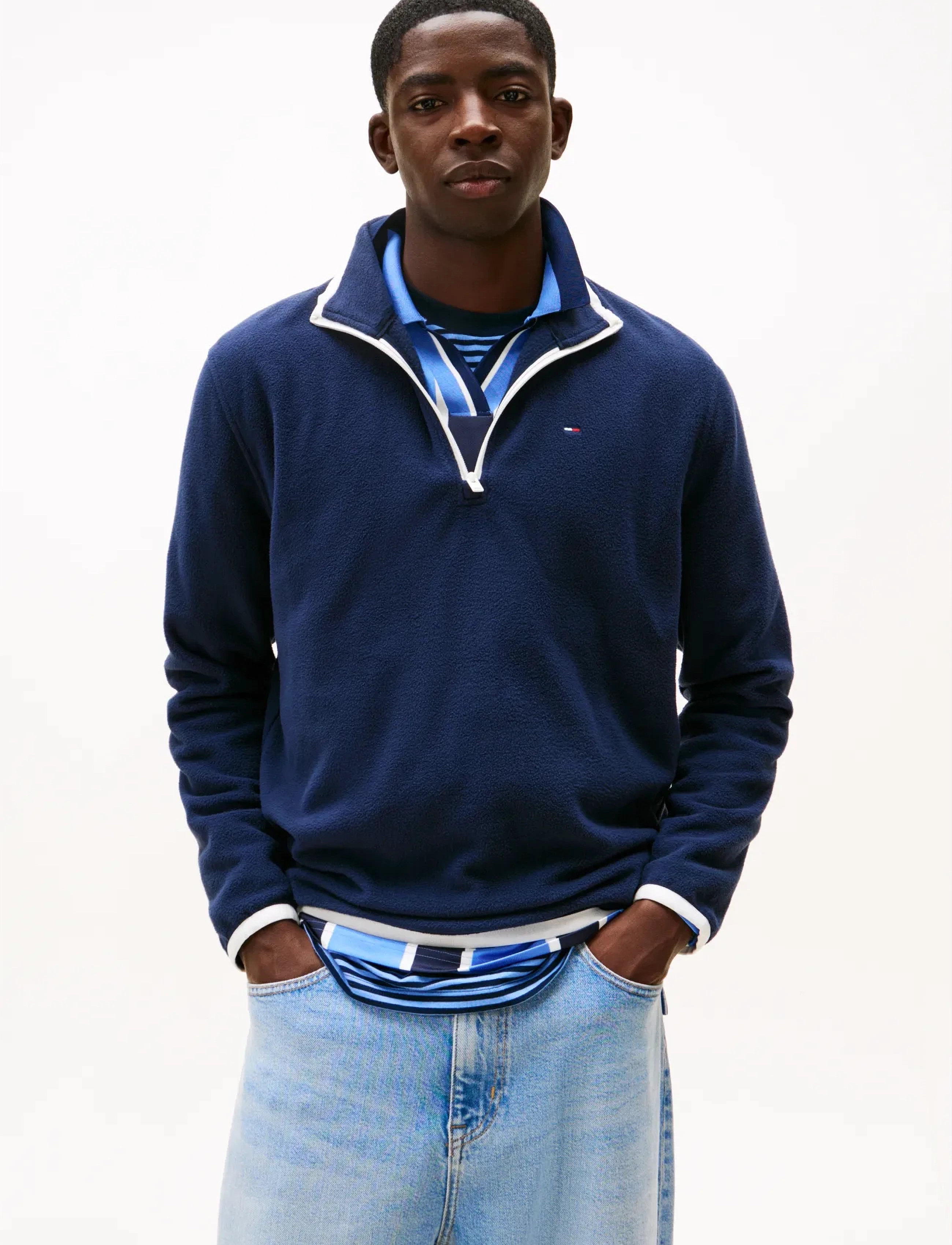 Tommy Jeans TJM REG S FLAG POLAR FLEECE QZ - Tommy Jeans - DARK NIGHT NAVY / navy