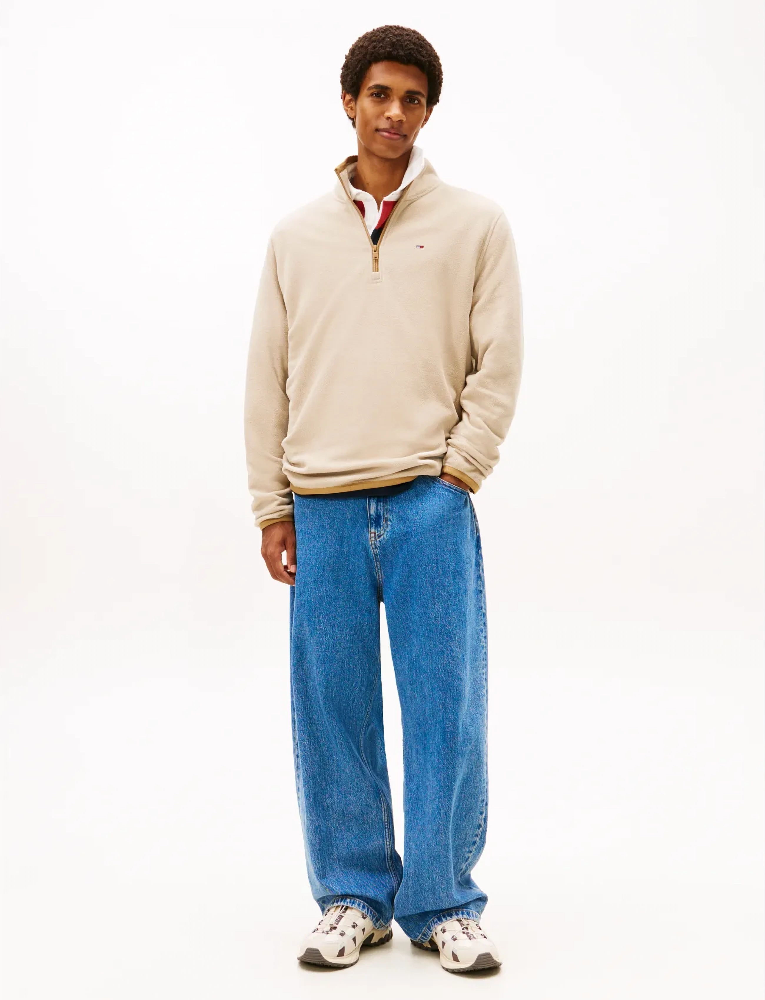 Tommy Jeans - TJM REG S FLAG POLAR FLEECE QZ - halfzip strik - gulf sand - 3