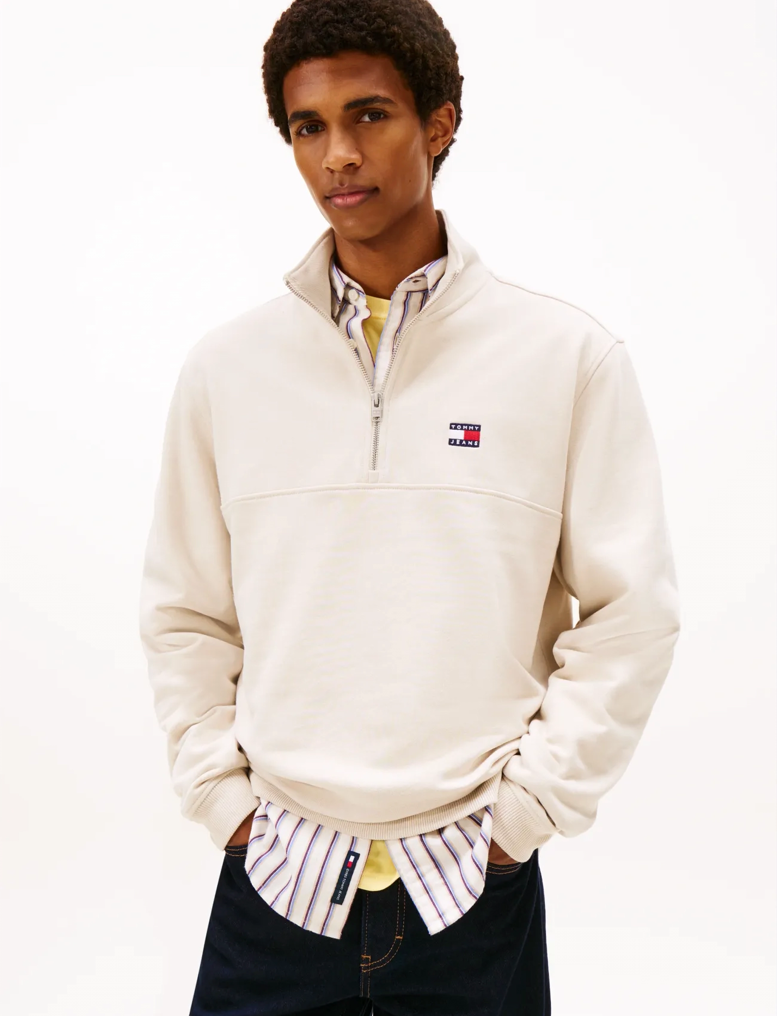 Tommy Jeans TJM REG BADGE QZ EXT - Sweatshirts - ANCIENT WHITE HTR / white