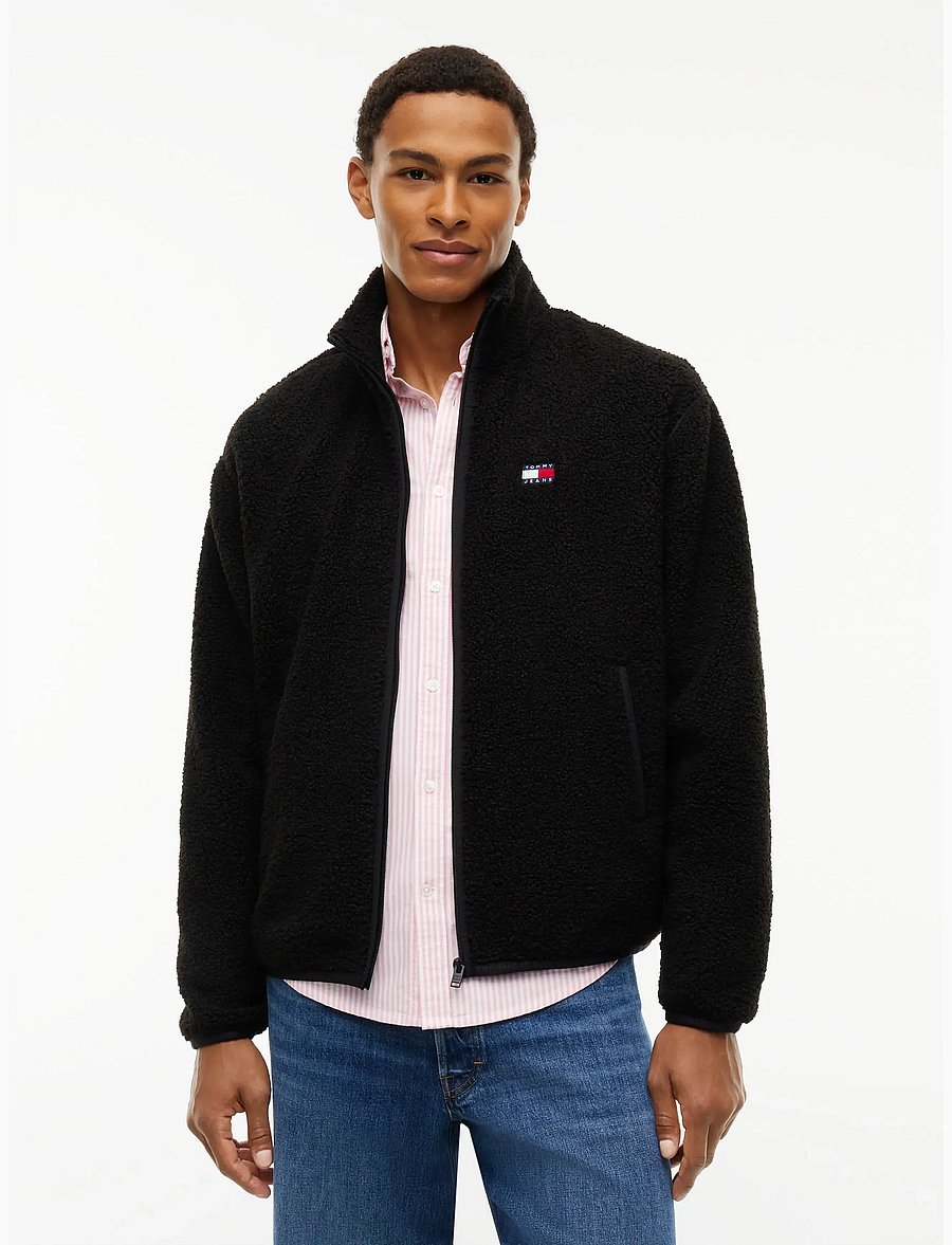 Tommy Jeans - TJM RLX BADGE ZIP-THRU TEDDY EXT - fleecetrøjer - black - 0