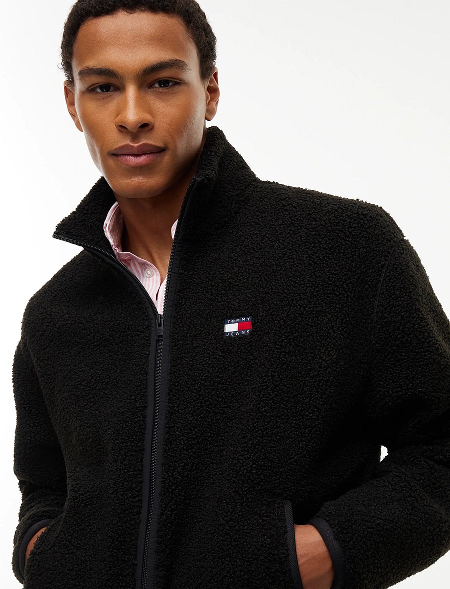 Tommy Jeans - TJM RLX BADGE ZIP-THRU TEDDY EXT - fleecetrøjer - black - 3