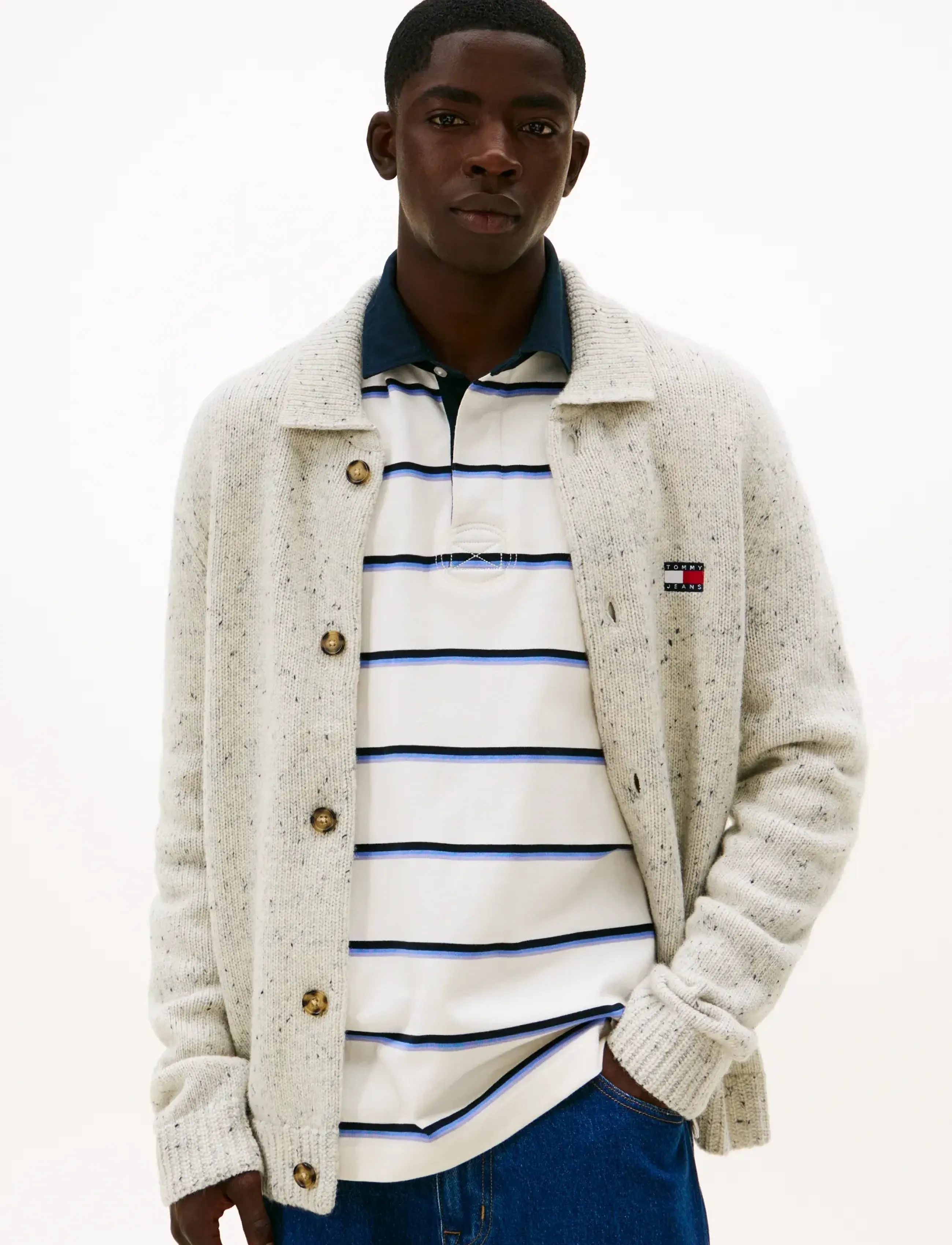 Tommy Jeans TJM REG BADGE KNITTED CARDIGAN - Kudumid - ANCIENT WHITE / cream