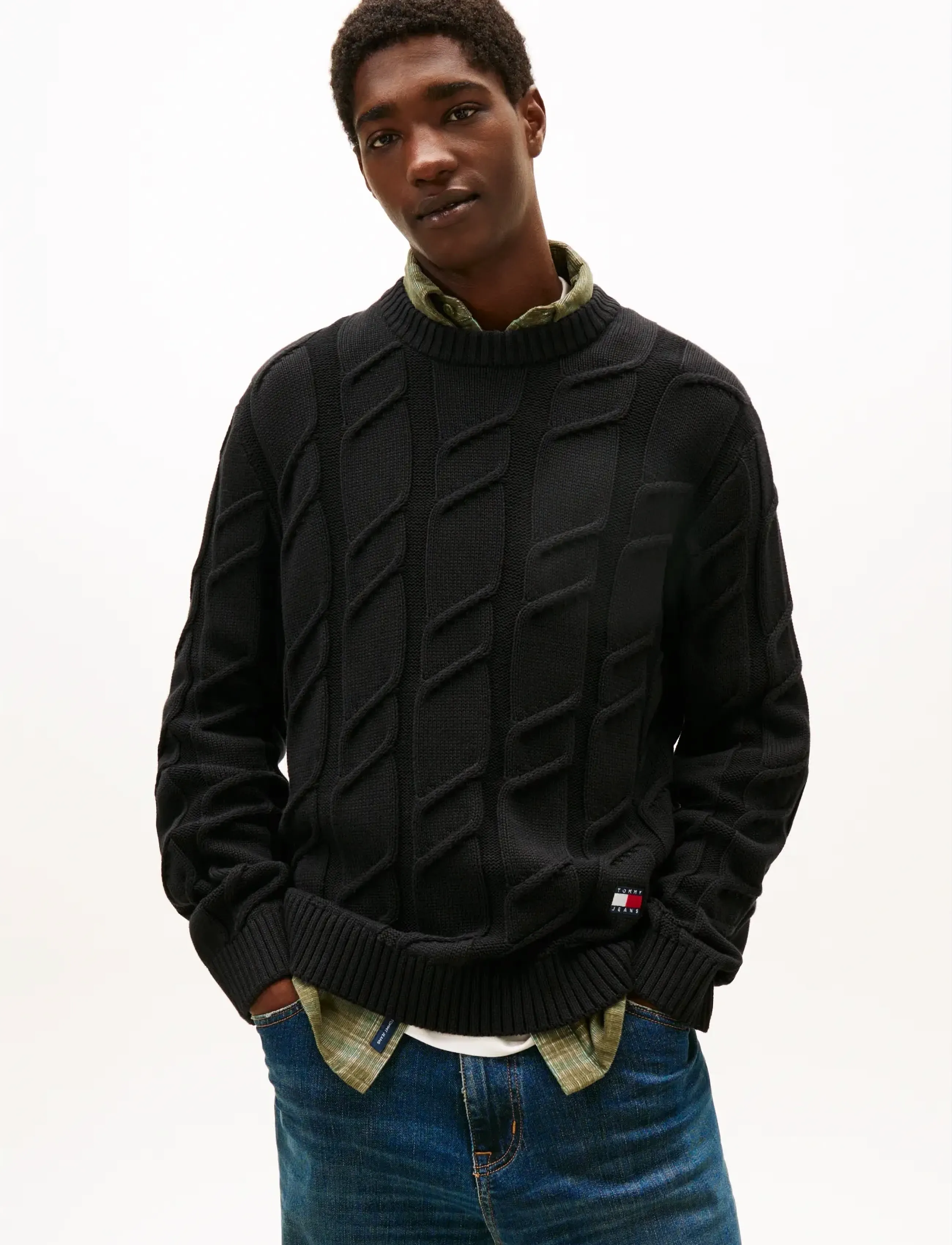Tommy Jeans Tjm Reg Chunky Cable Knt Swt Ext, Mænd, Kabelstrikket Sweater, Sort, Str: XXXL