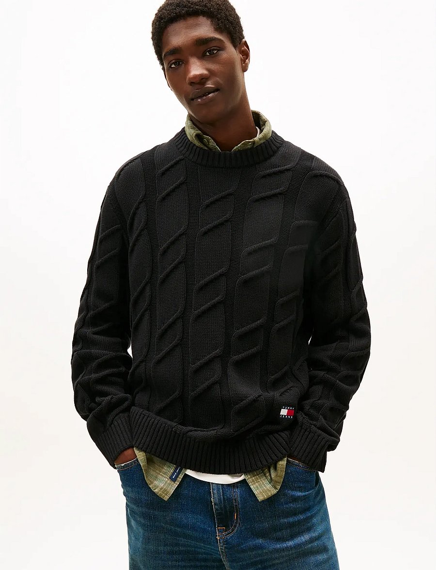 Tommy Jeans - TJM REG CHUNKY CABLE KNT SWT EXT - rundhalsad - black - 0