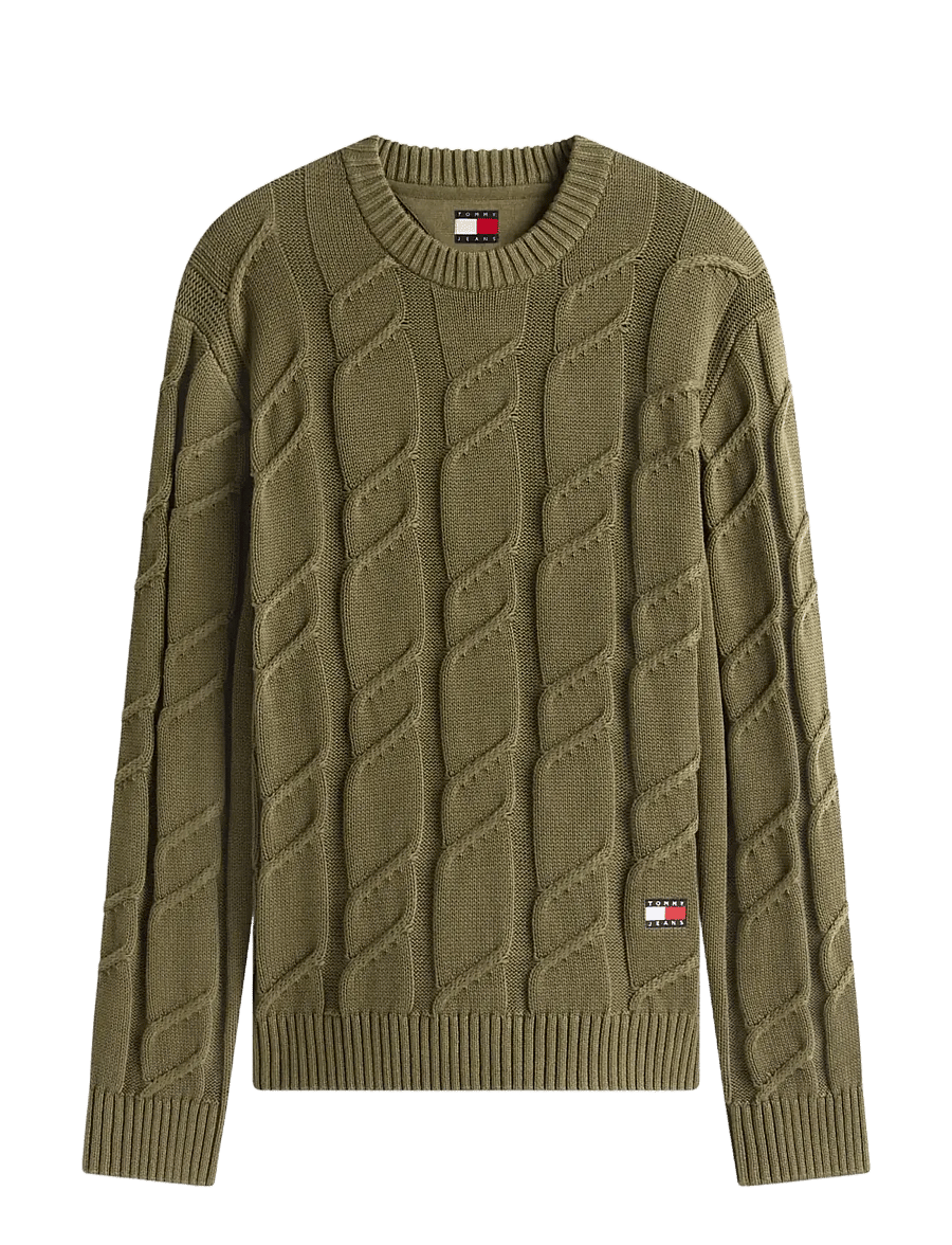 Tommy Jeans - TJM REG CHUNKY CABLE KNT SWT EXT - rundhalsad - dark greenery - 1