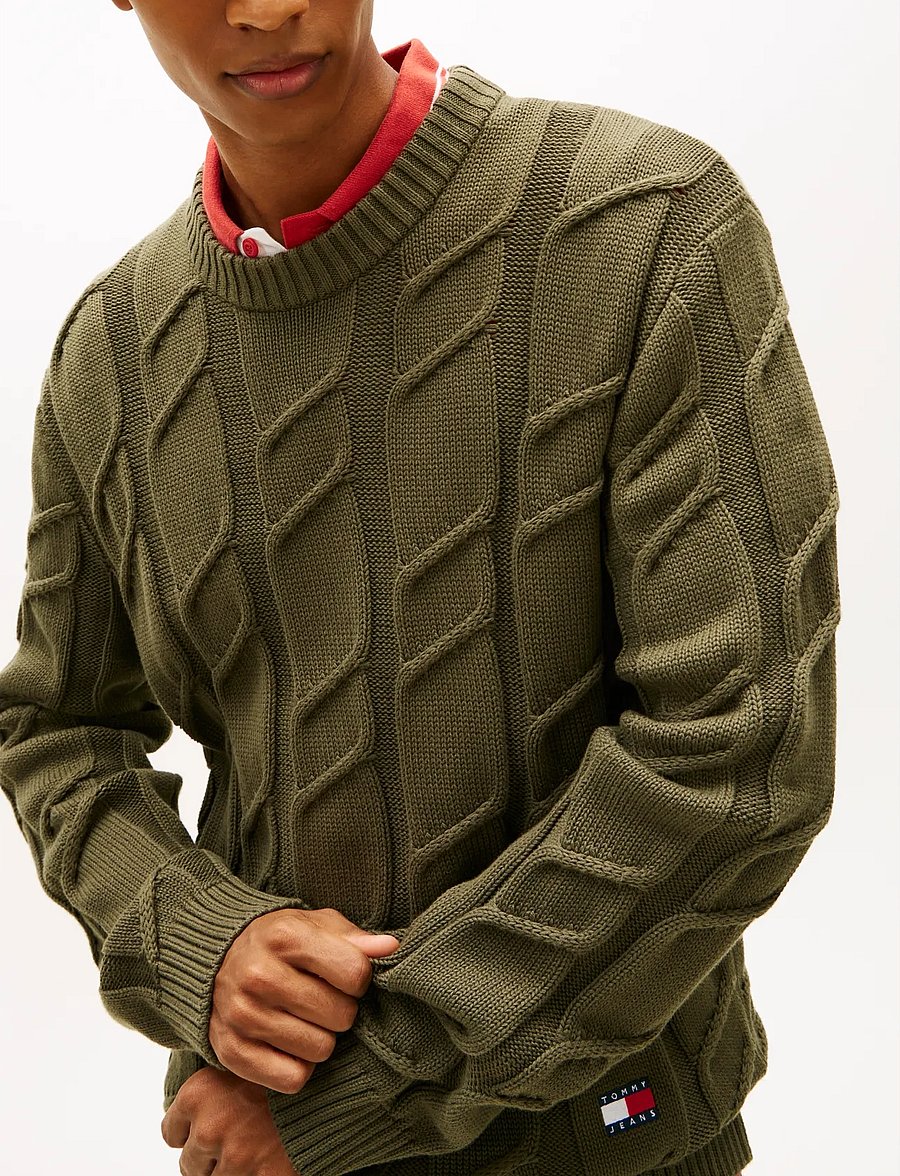 Tommy Jeans - TJM REG CHUNKY CABLE KNT SWT EXT - rundhalsad - dark greenery - 4