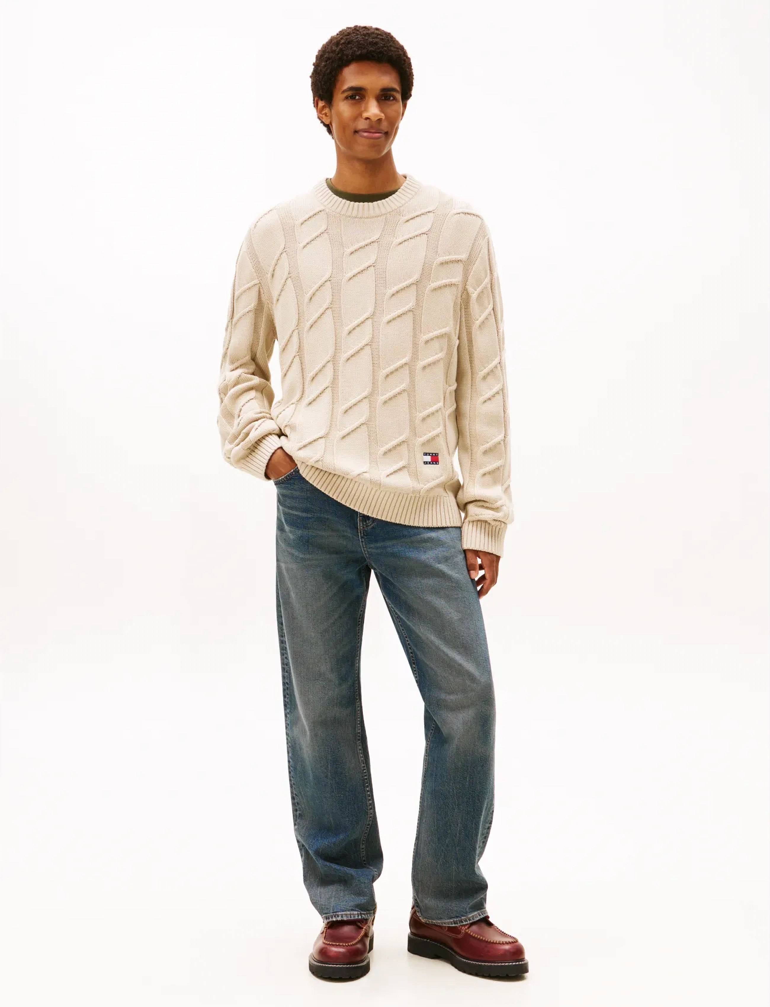 Tommy Jeans - TJM REG CHUNKY CABLE KNT SWT EXT - rundhals - gulf sand - 3