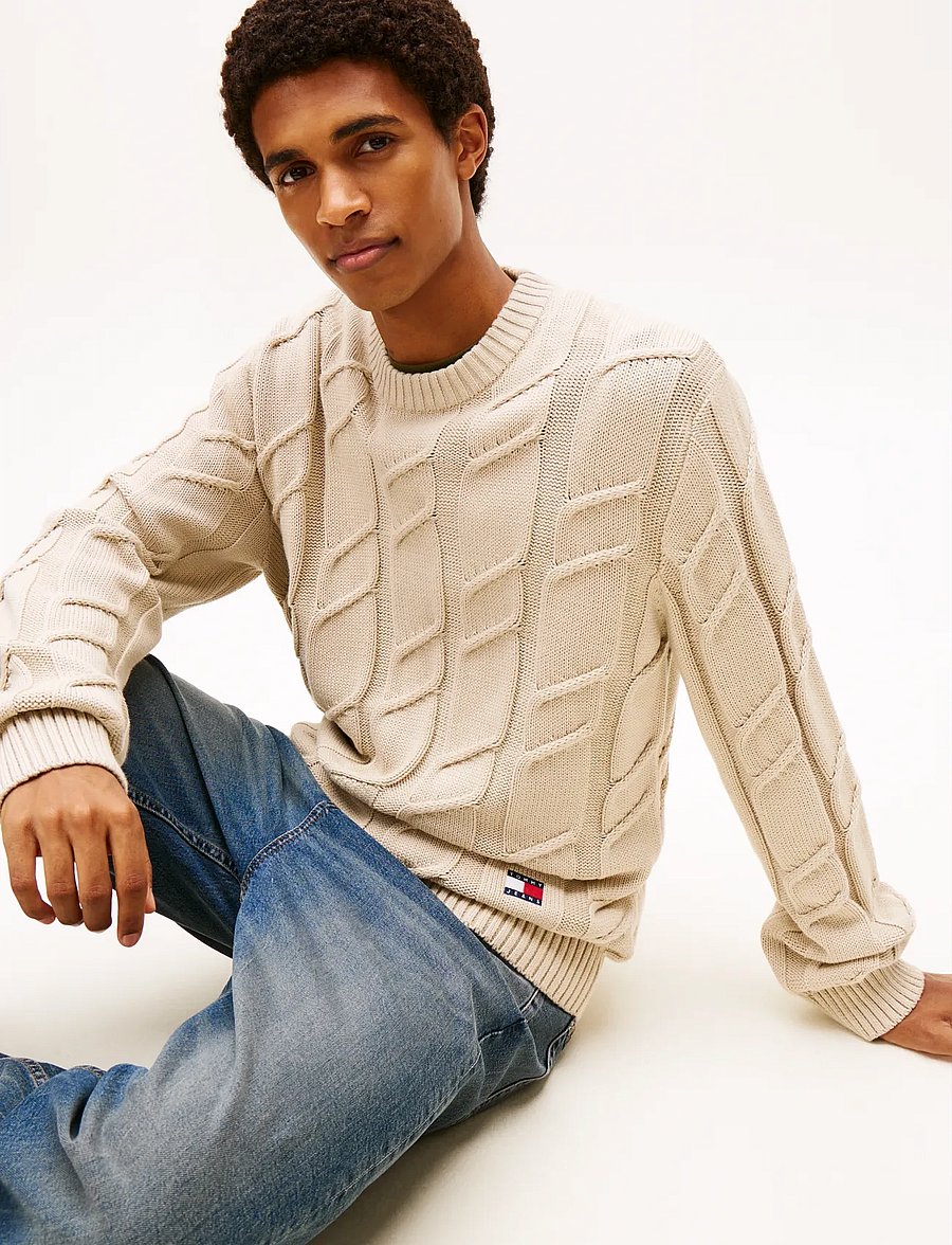 Tommy Jeans - TJM REG CHUNKY CABLE KNT SWT EXT - rundhalsad - gulf sand - 4
