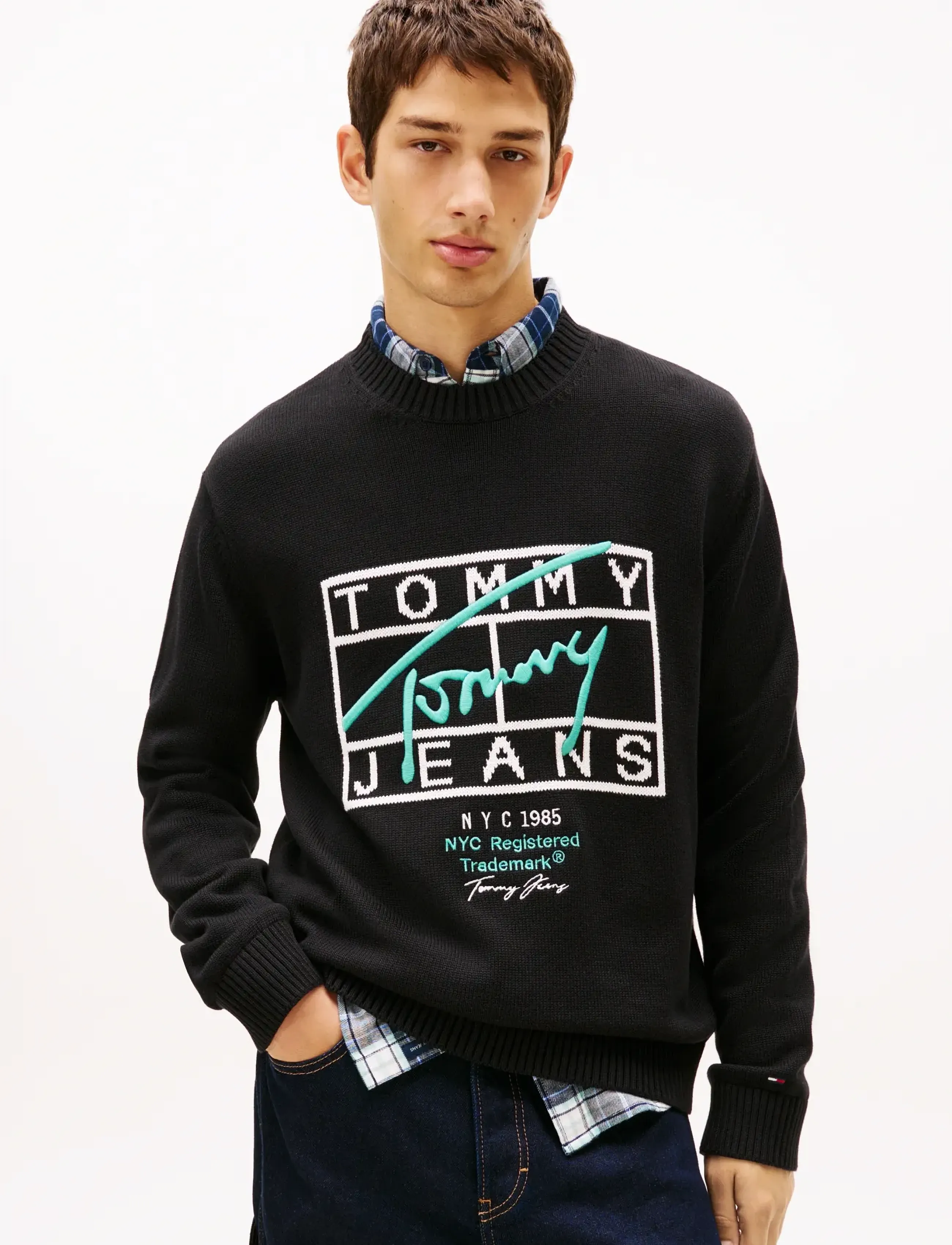 Tommy Jeans TJM REG SIGNATURE SWEATER EXT - Tommy Hilfiger - BLACK / black