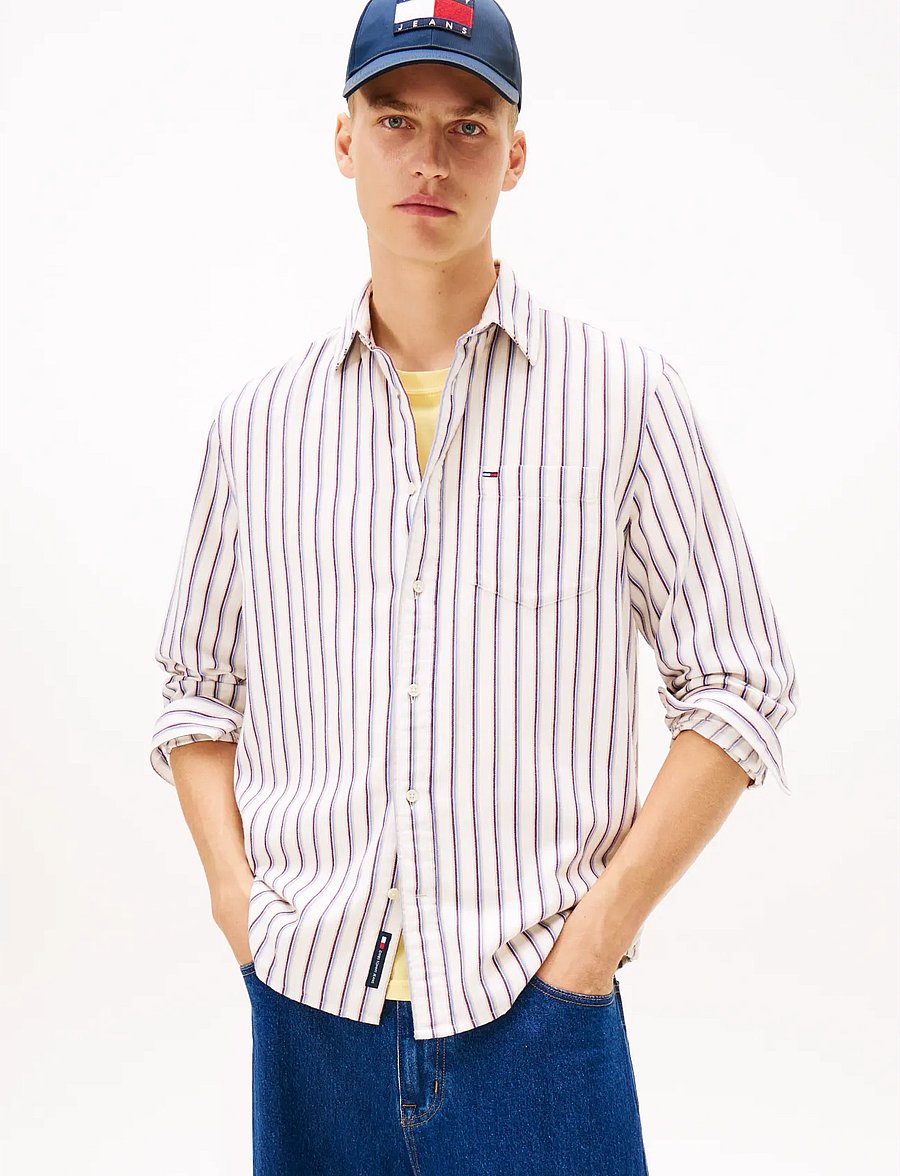 Tommy Jeans - TJM RLX STRIPE TWILL SHIRT - striped shirts - ancient white stripes - 0