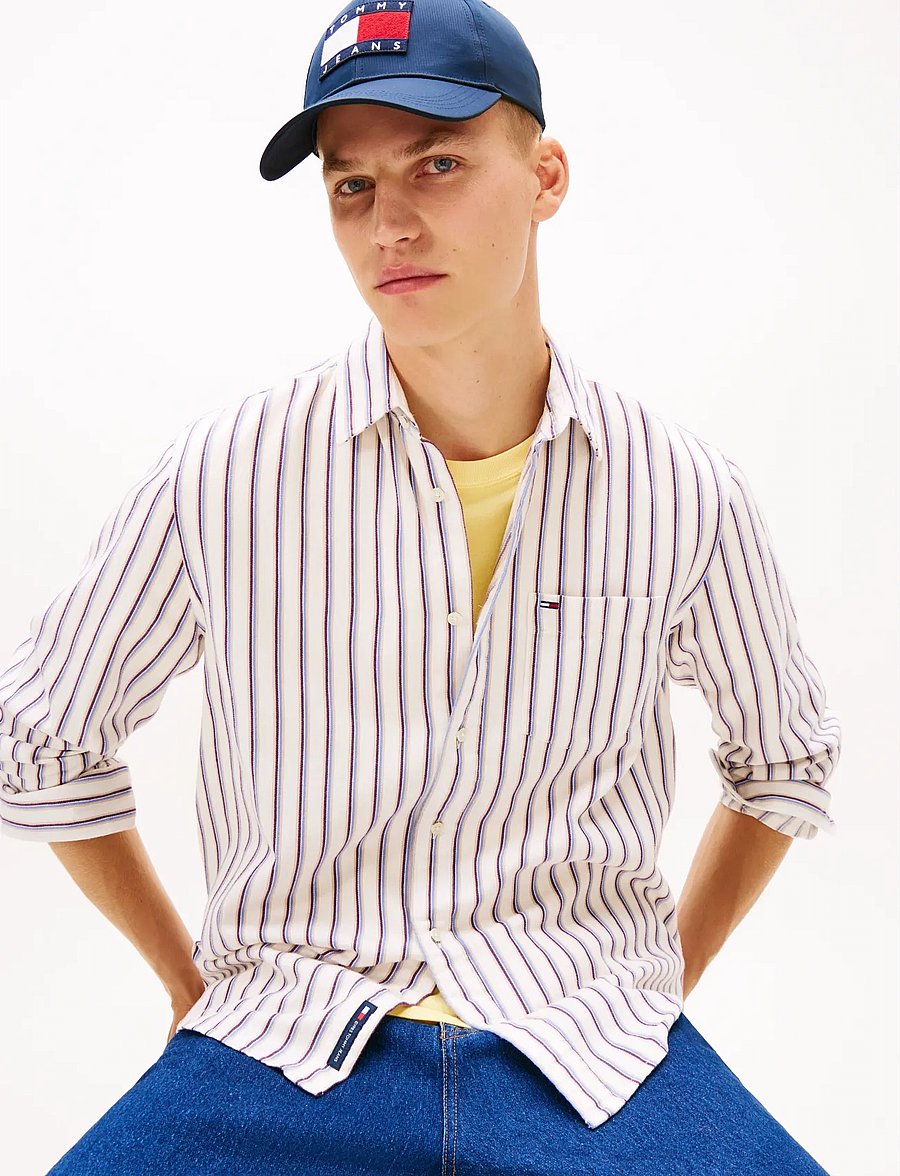 Tommy Jeans - TJM RLX STRIPE TWILL SHIRT - striped shirts - ancient white stripes - 4