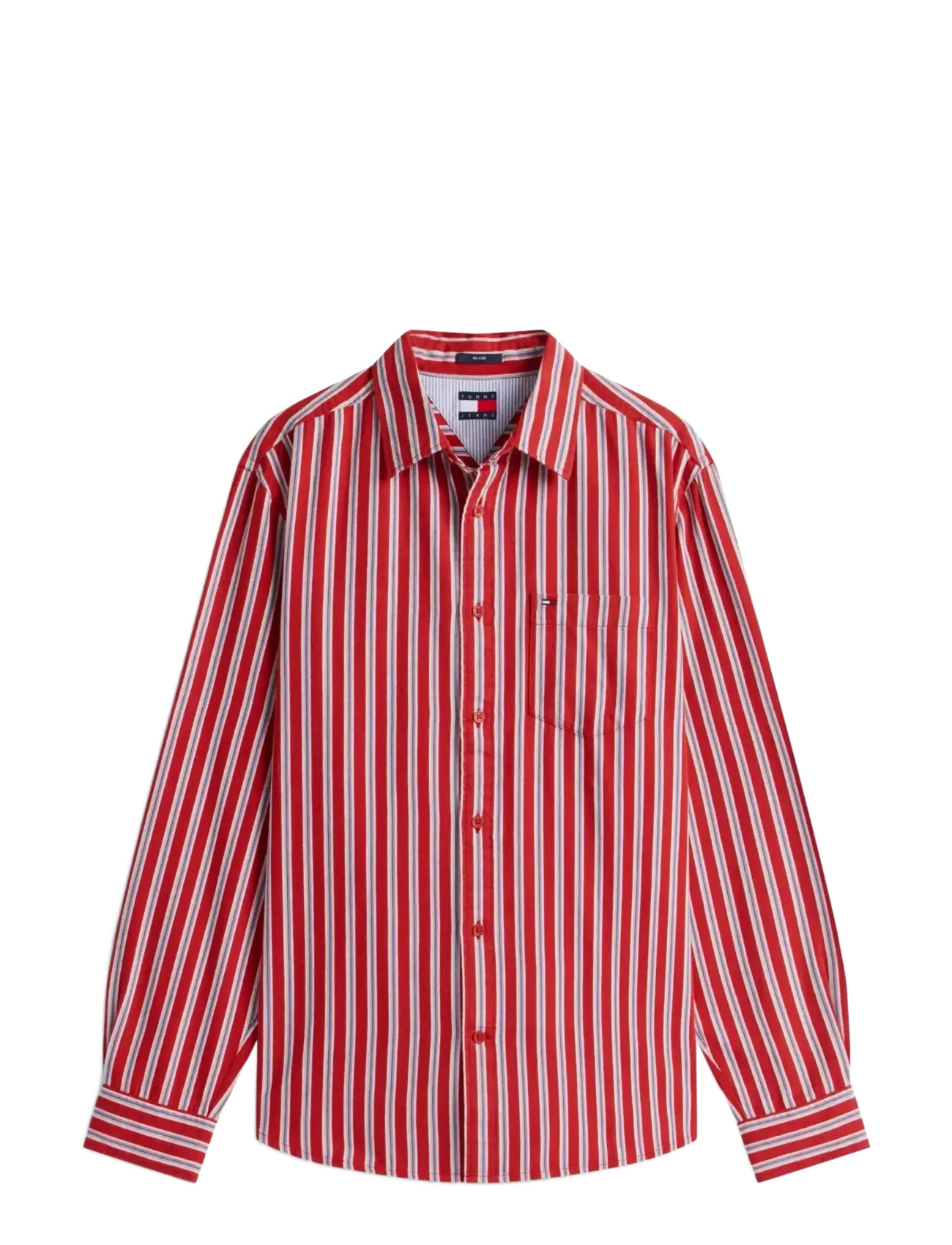 Tommy Jeans TJM RLX STRIPE TWILL SHIRT - Kleding - TERRACOTTA RED STRIPES / red