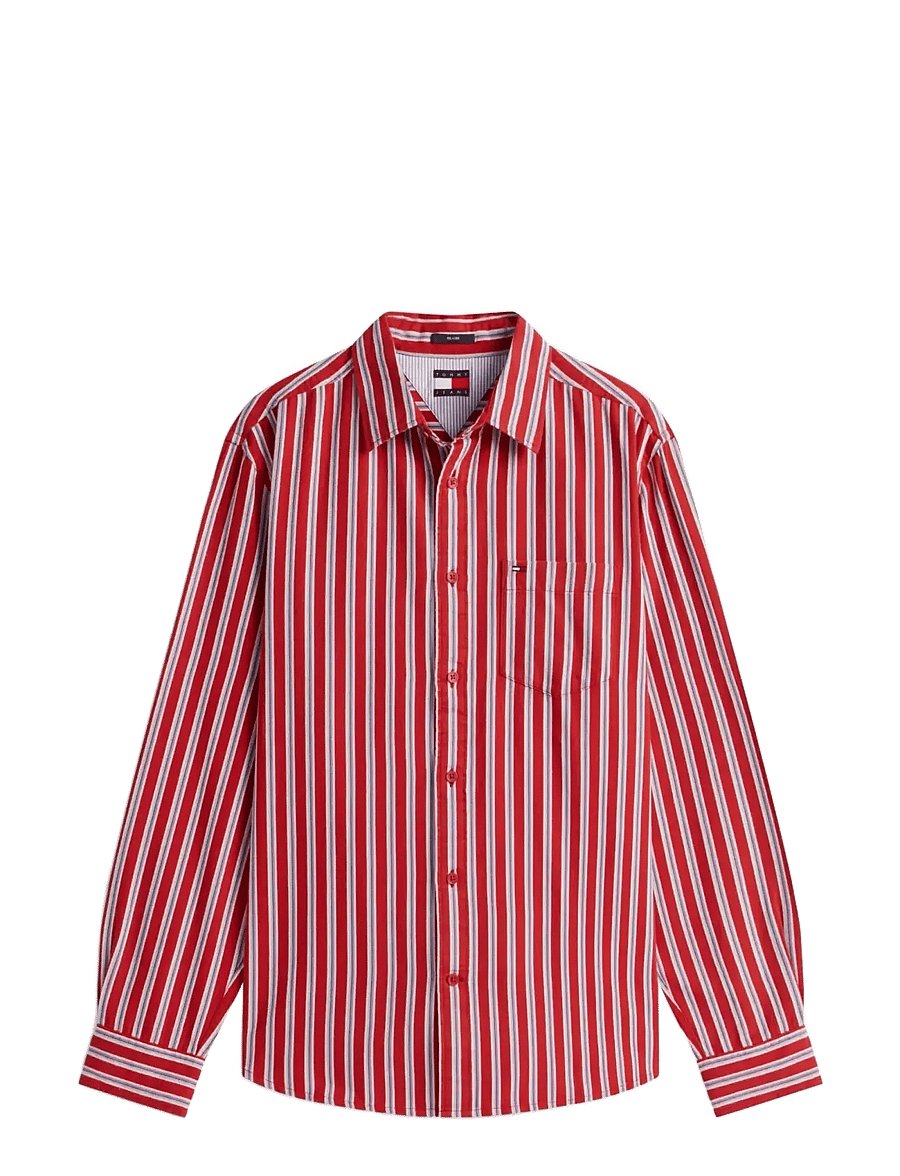 Tommy Jeans - TJM RLX STRIPE TWILL SHIRT - stribede skjorter - terracotta red stripes - 1