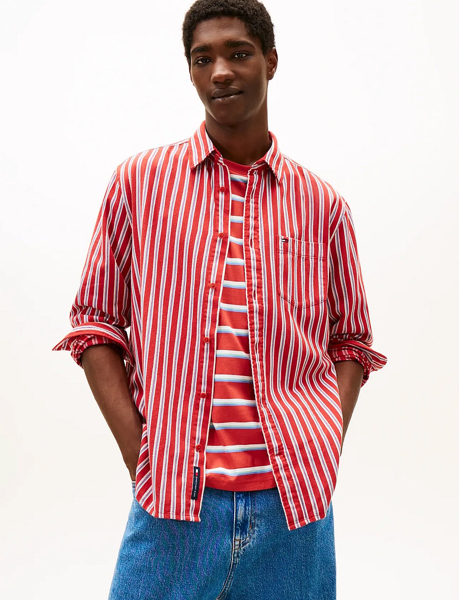 Tommy Jeans - TJM RLX STRIPE TWILL SHIRT - stribede skjorter - terracotta red stripes - 0