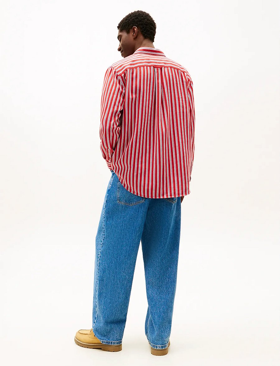 Tommy Jeans - TJM RLX STRIPE TWILL SHIRT - stribede skjorter - terracotta red stripes - 3