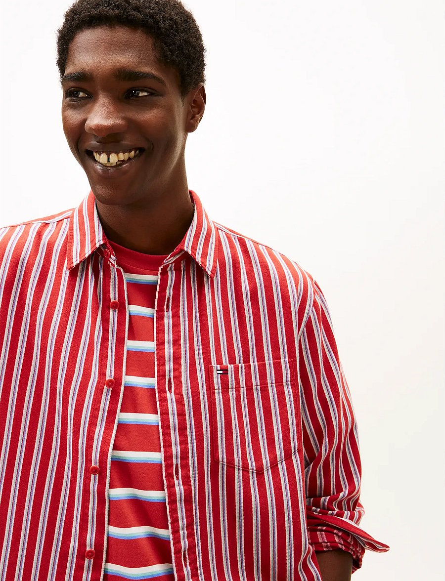 Tommy Jeans - TJM RLX STRIPE TWILL SHIRT - stribede skjorter - terracotta red stripes - 4