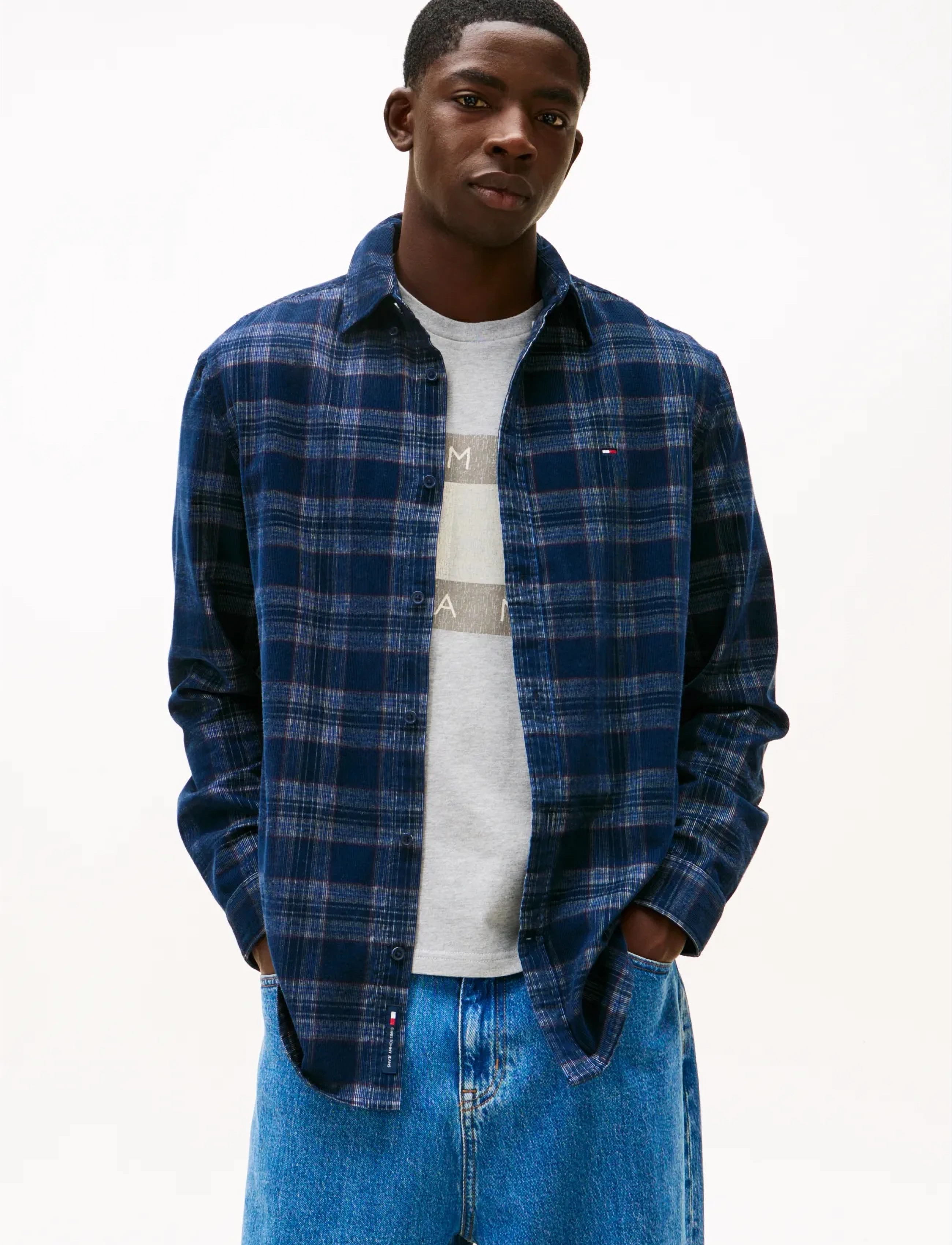 Tommy Jeans TJM REG CHECK CORD SHIRT - Tommy Hilfiger - DARK NIGHT NAVY CHECK / blue