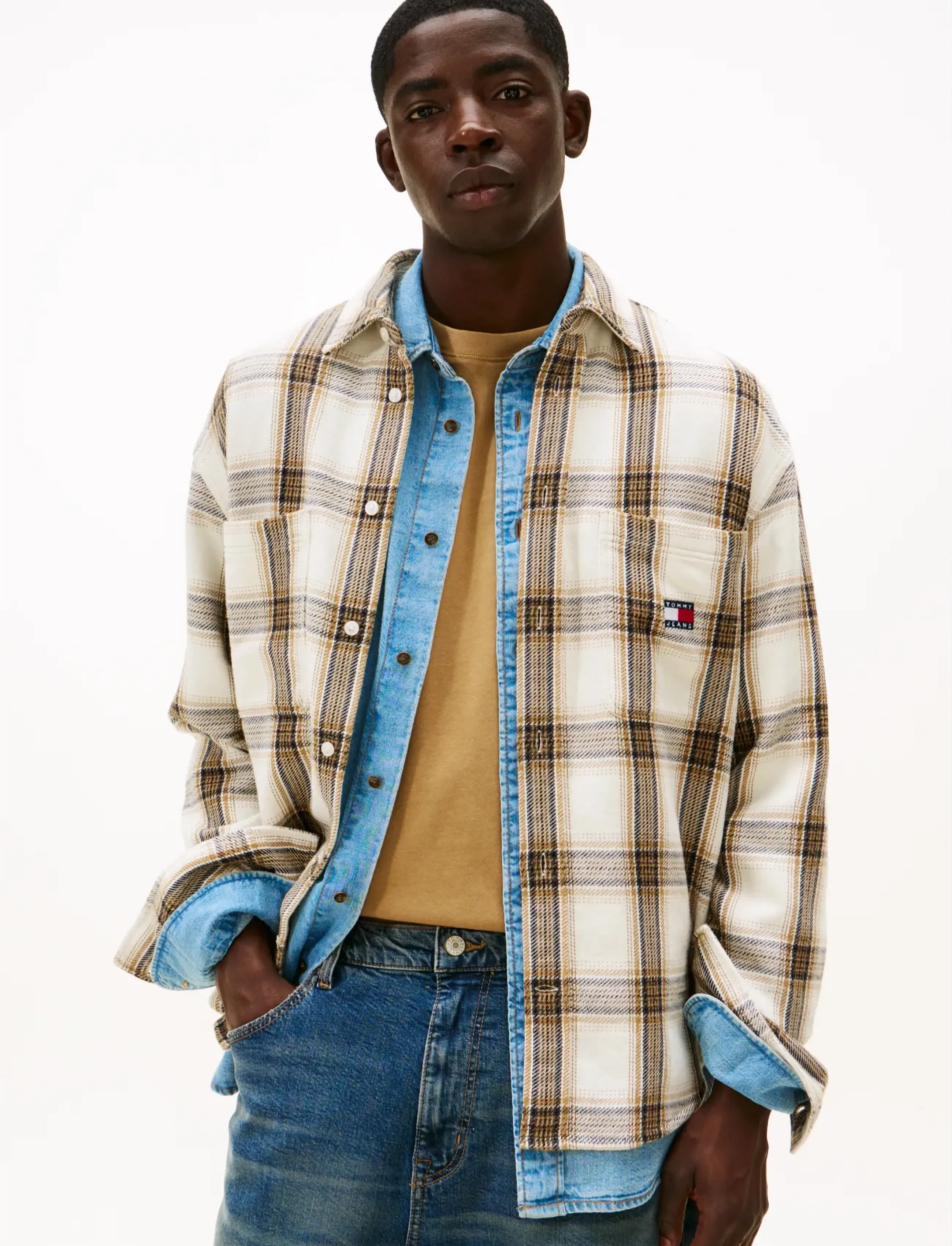 Tommy Jeans TJM RLX CHECK BRUSHED OS EXT - Skjorter - ANCIENT WHITE CHECK / cream