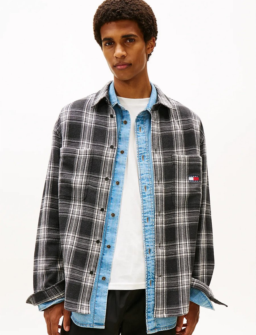 Tommy Jeans - TJM RLX CHECK BRUSHED OS EXT - karierte hemden - black check - 0