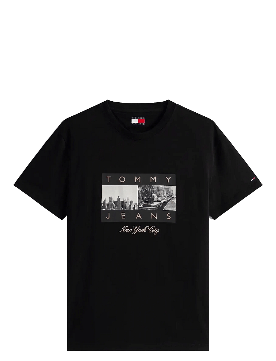 Tommy Jeans - TJM REG PHOTO FLAG SS TEE - kurzärmelige t-shirts - black - 1