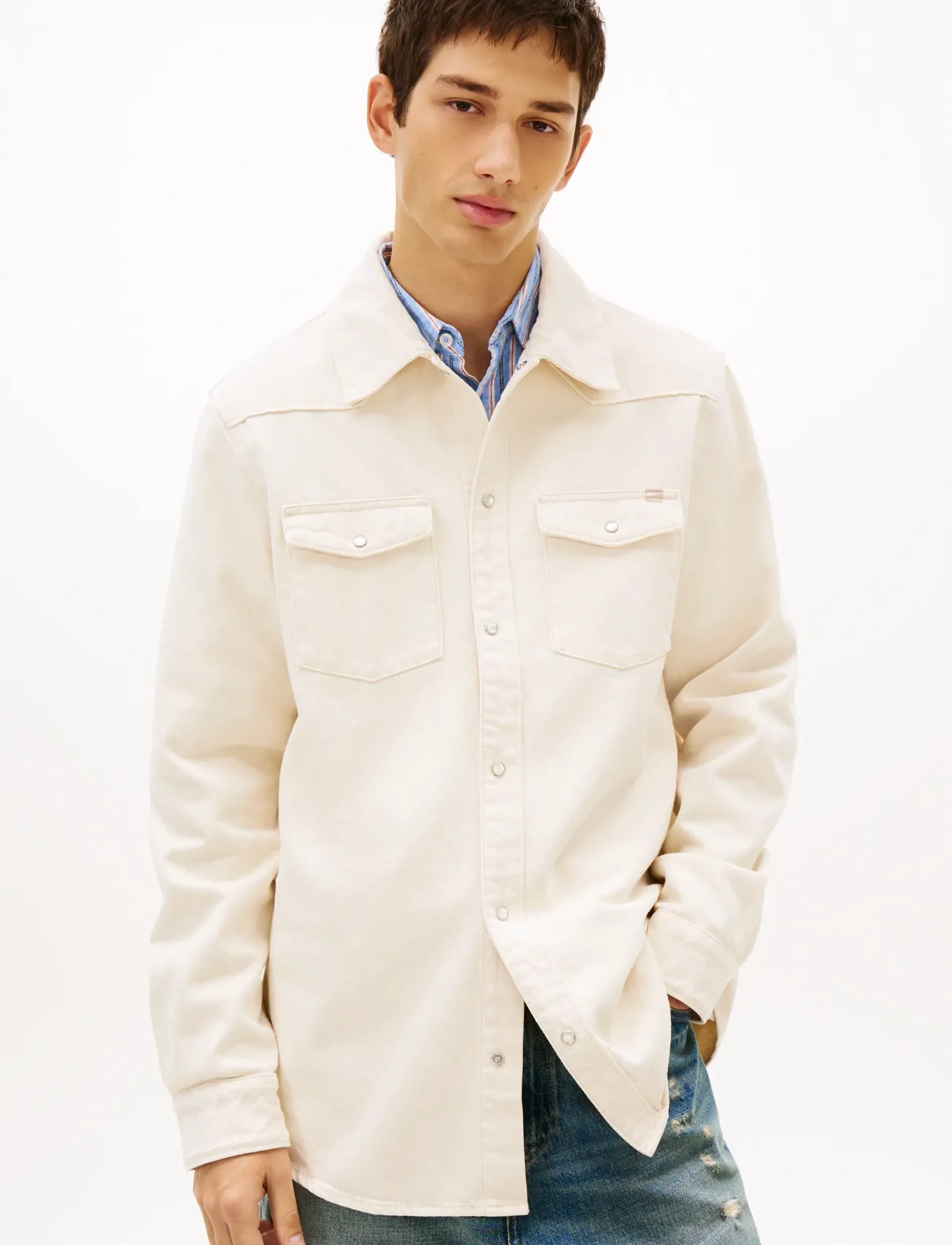 Tommy Jeans DENIM WESTERN OVERSHIRT BJ6004 - Clothing - DENIM WHITE 01 / cream