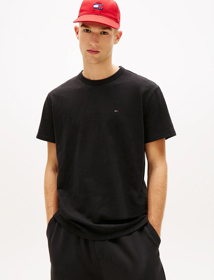 Tommy Jeans - TJM REG SFLAG SLUB SS TEE - short-sleeved t-shirts - black - 0