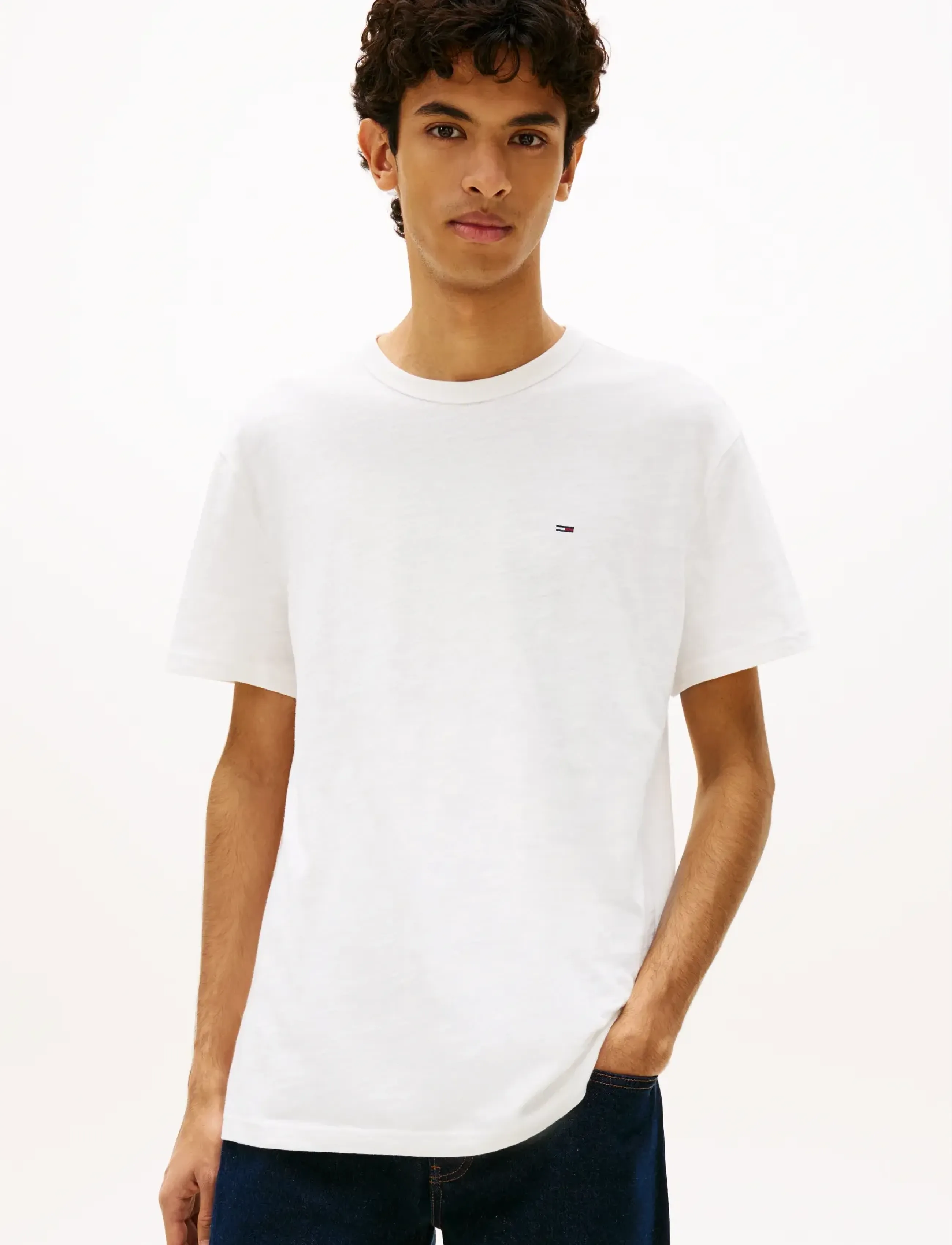 Tommy Jeans TJM REG SFLAG SLUB SS TEE - Tänavastiil - ECRU / white