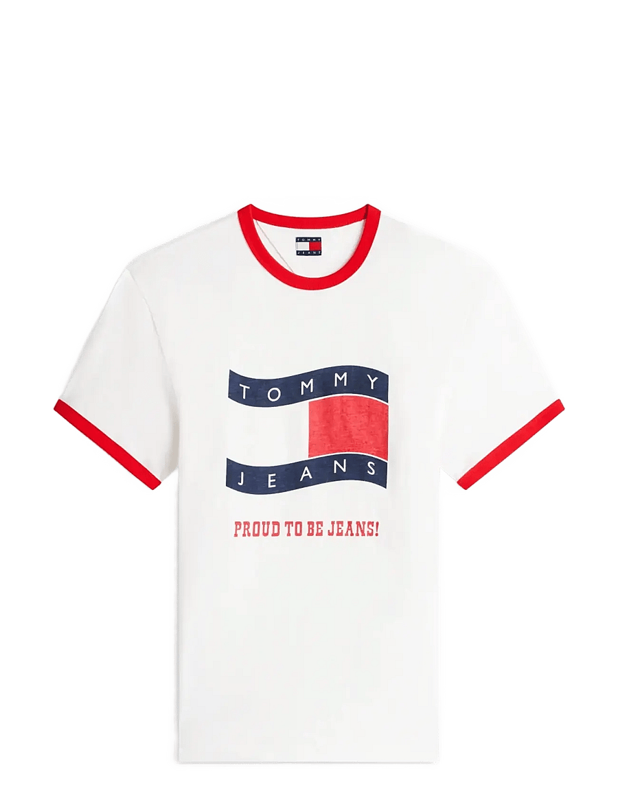 Tommy Jeans - TJM REG WAVING FLAG SS RINGER T - kurzärmelige t-shirts - ecru - 1