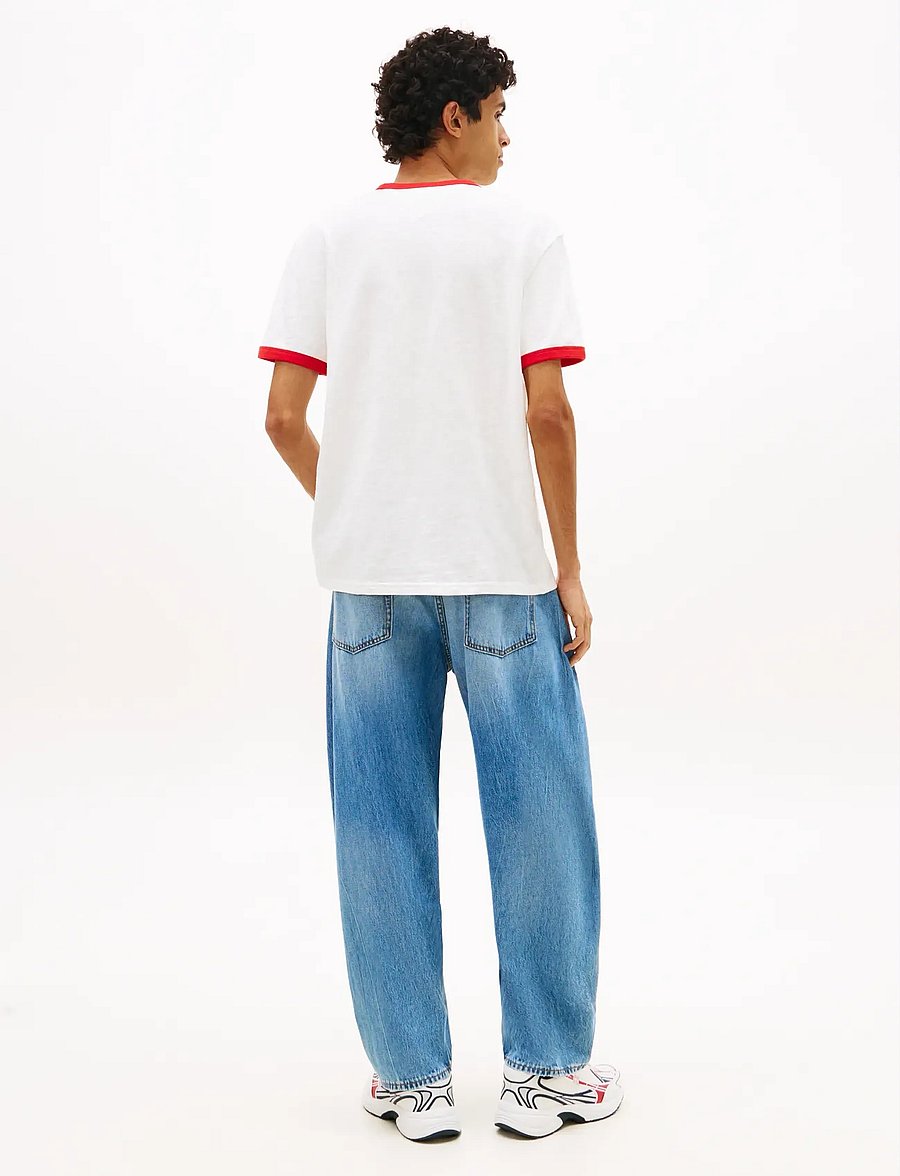 Tommy Jeans - TJM REG WAVING FLAG SS RINGER T - kurzärmelige t-shirts - ecru - 2
