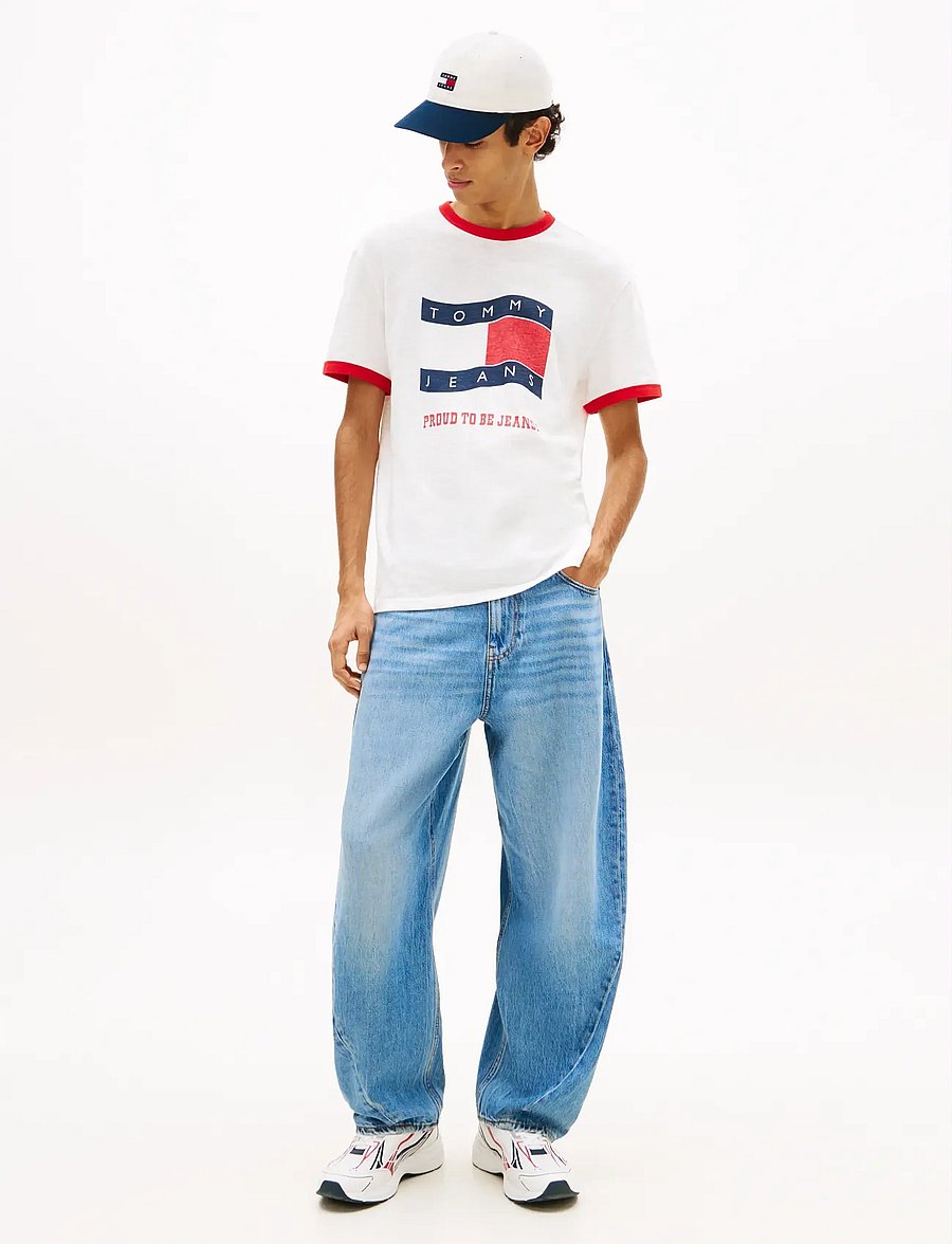Tommy Jeans - TJM REG WAVING FLAG SS RINGER T - kurzärmelige t-shirts - ecru - 3