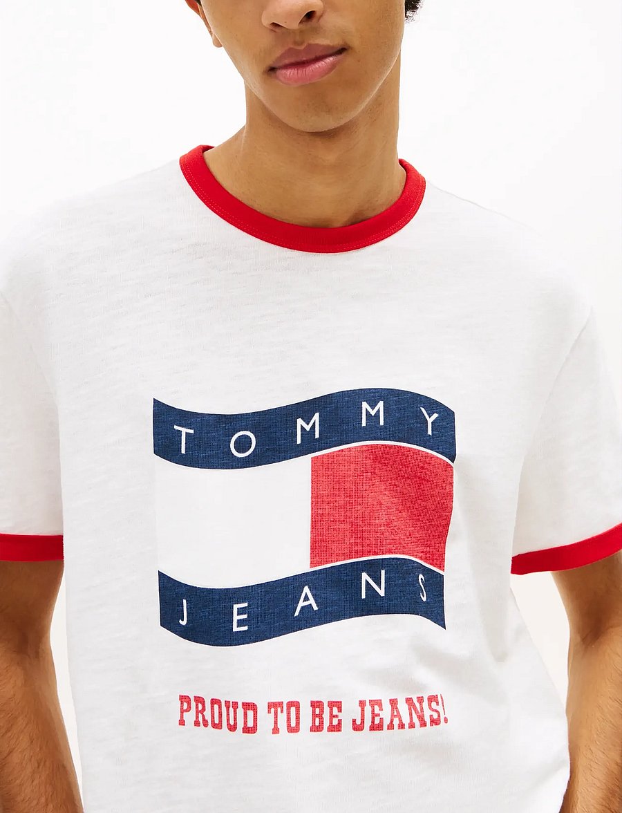 Tommy Jeans - TJM REG WAVING FLAG SS RINGER T - kurzärmelige t-shirts - ecru - 4