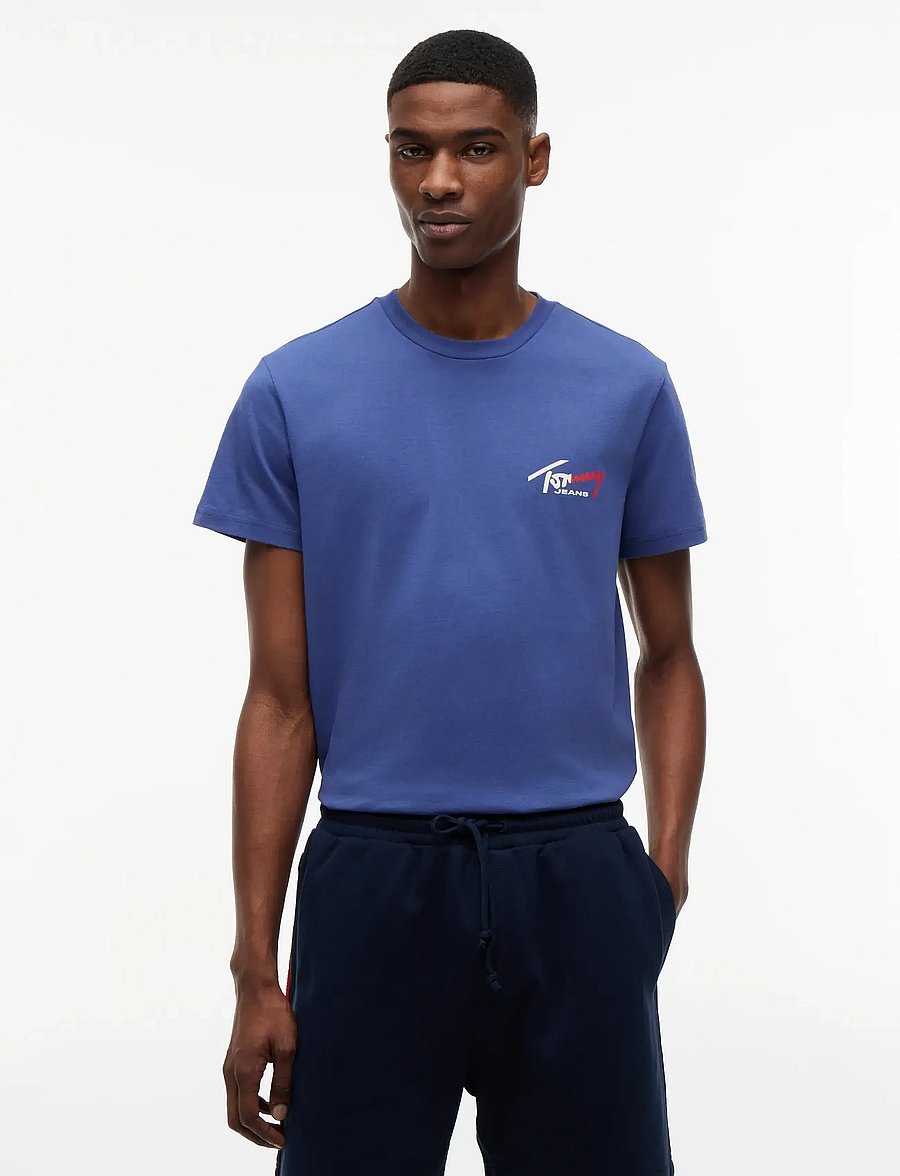 Tommy Jeans - TJM SLIM SIGN CHEST SS TEE EXT - lühikeste varrukatega t-särgid - blue storm - 0
